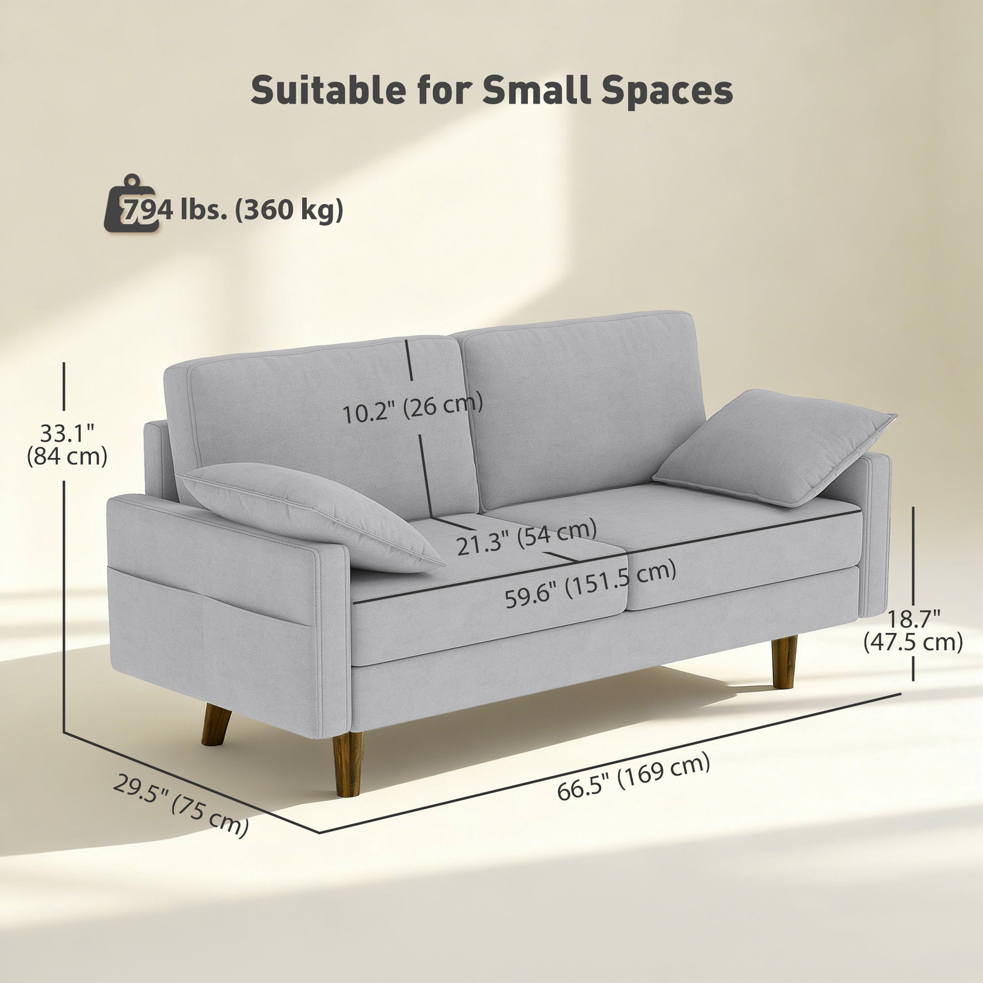 3 Seater Sofa Velvet Grey with Pillows-DECOROLALA