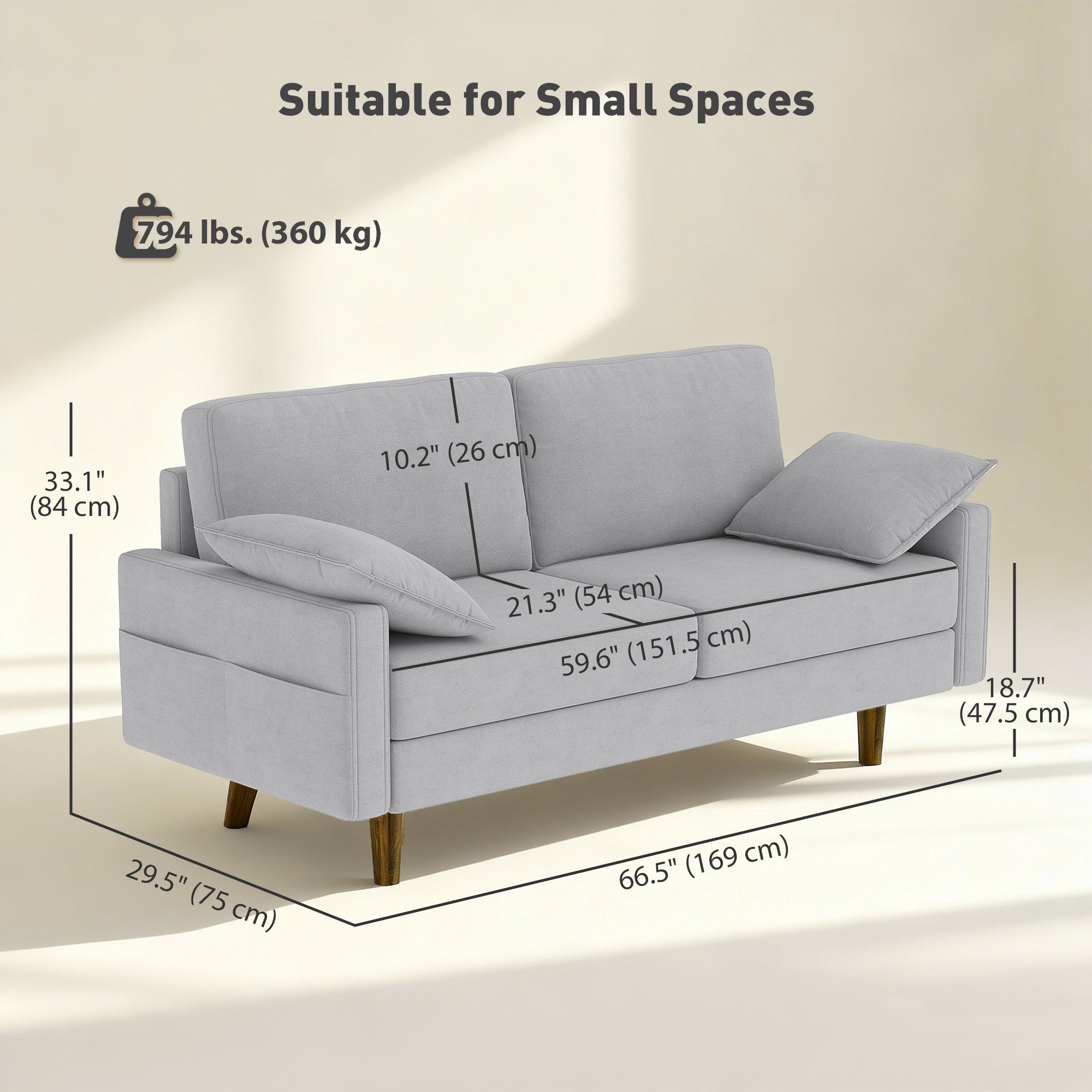 3 Seater Sofa Velvet Grey with Pillows-DECOROLALA