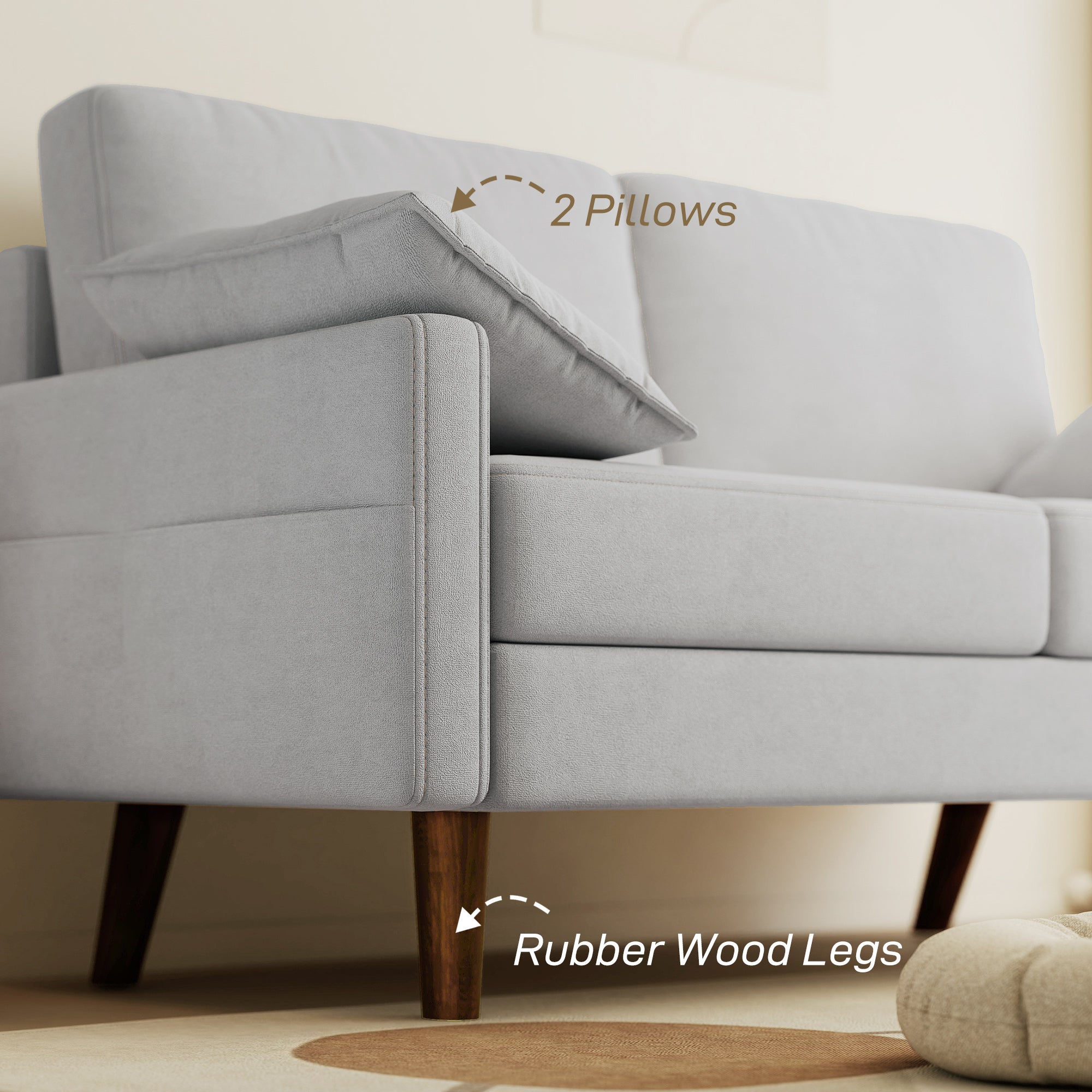 3 Seater Sofa Velvet Grey with Pillows-DECOROLALA