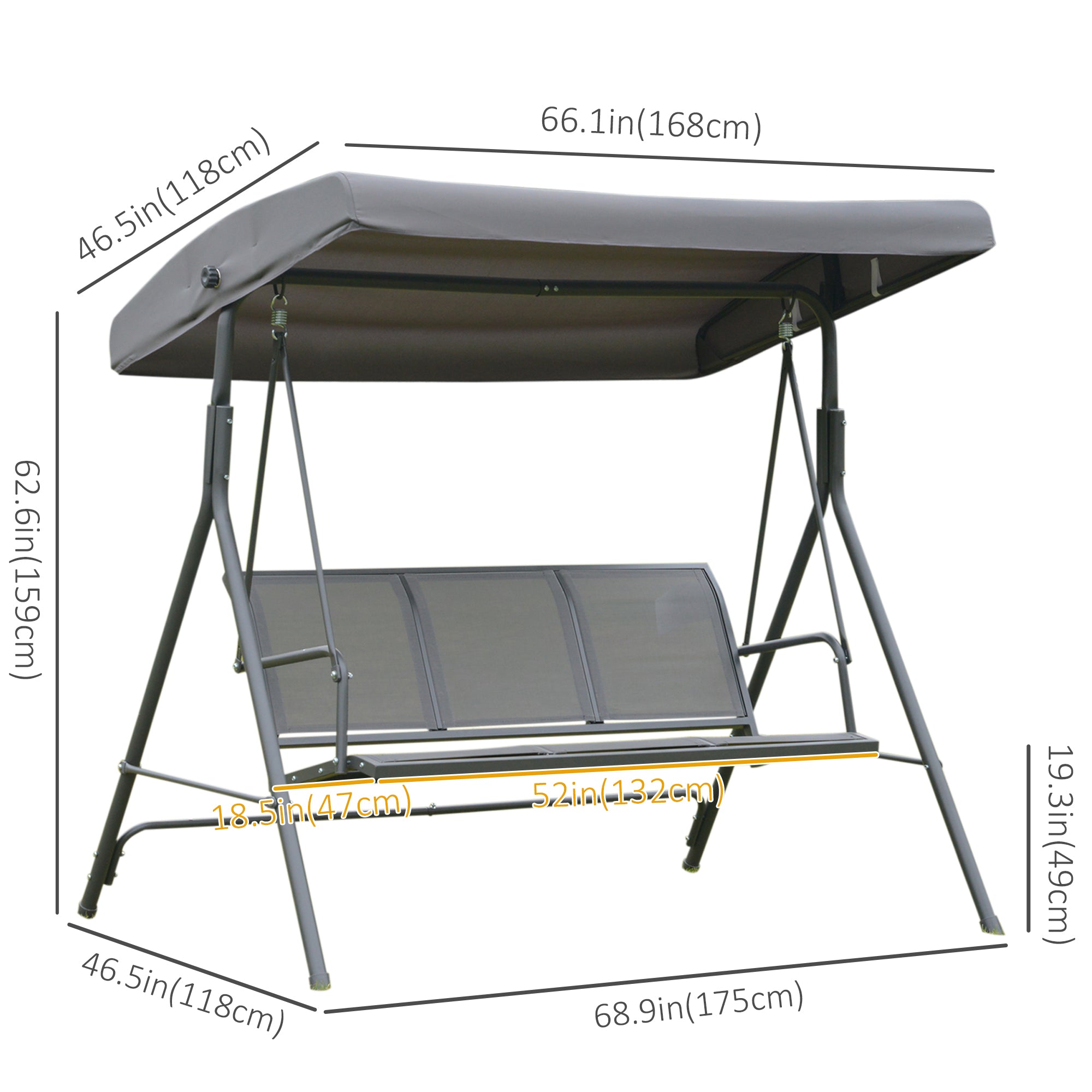 3-Seater Swing Chair with Canopy - Grey 69"-DECOROLALA