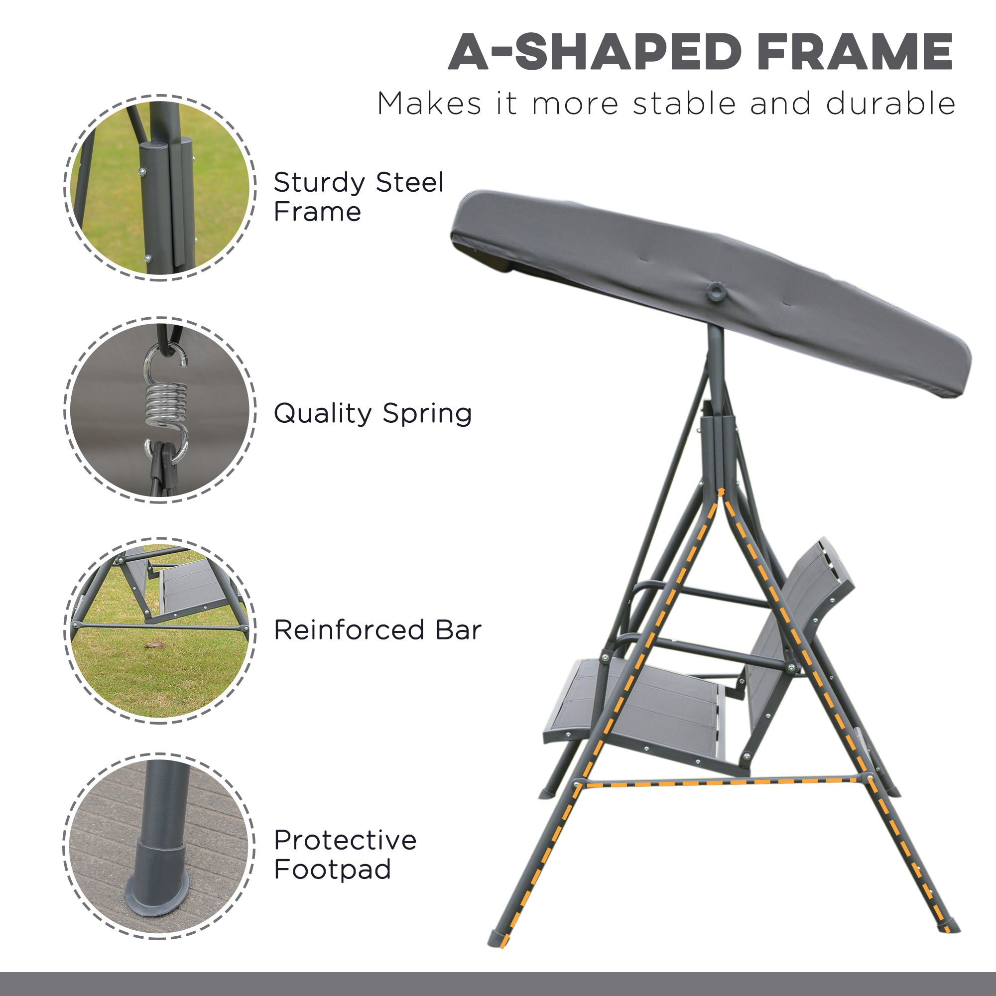 3-Seater Swing Chair with Canopy - Grey 69"-DECOROLALA