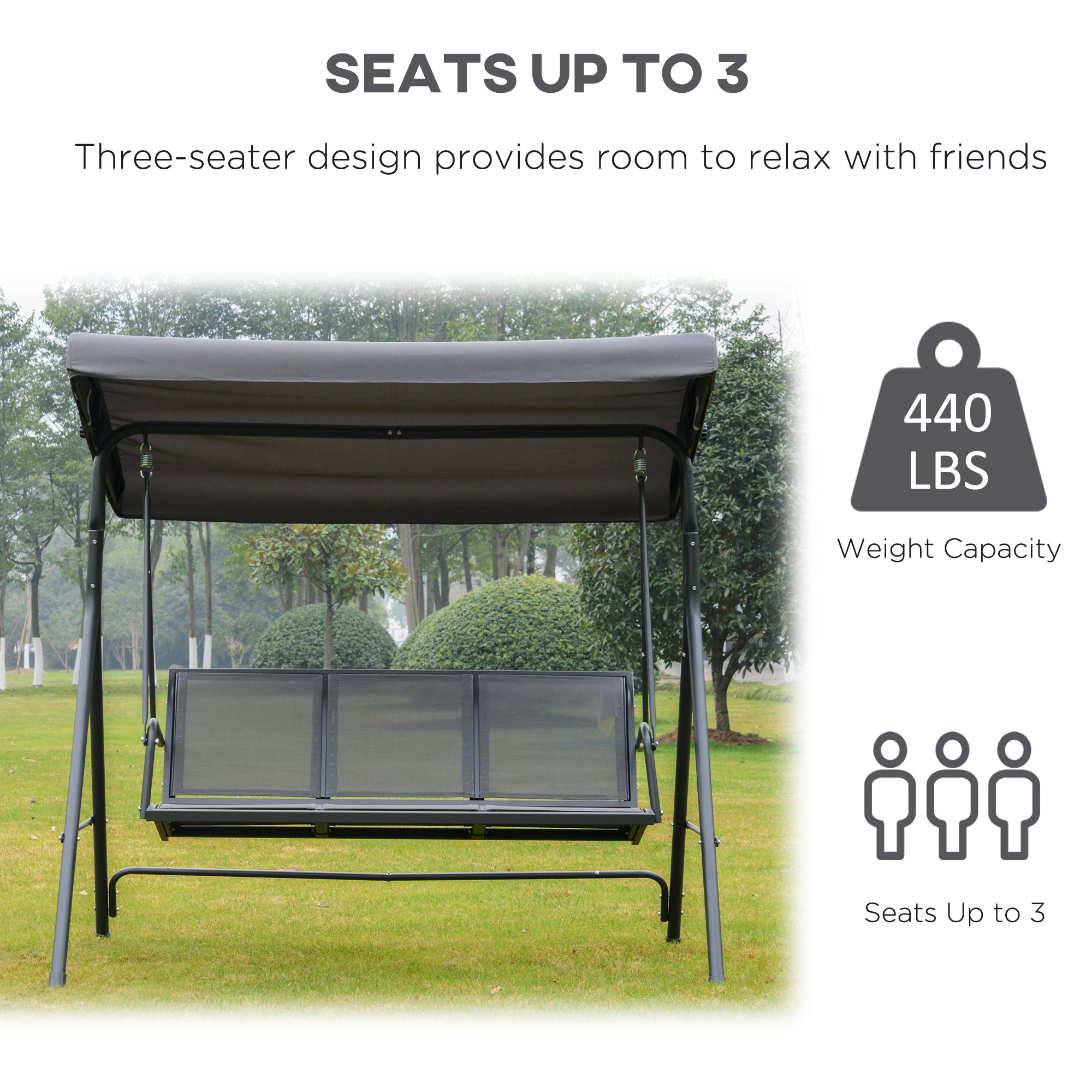 3-Seater Swing Chair with Canopy - Grey 69"-DECOROLALA
