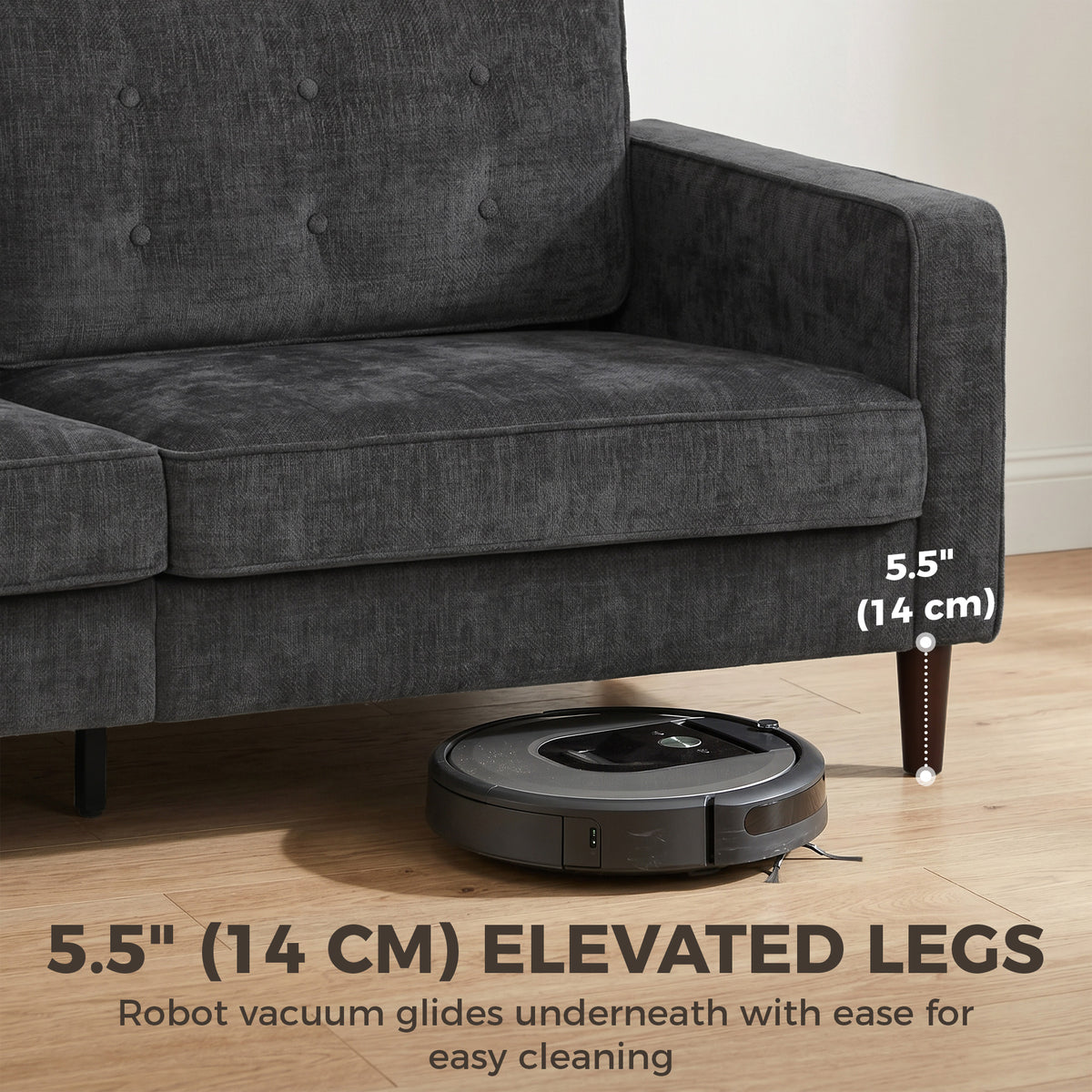 3 Seater Velvet Tufted Sofa - Dark Grey Modern Couch-Home Furnishings > Living Room Furniture > Sofas & Reclining Chairs > 3-Seater Sofas-DECOROLALA