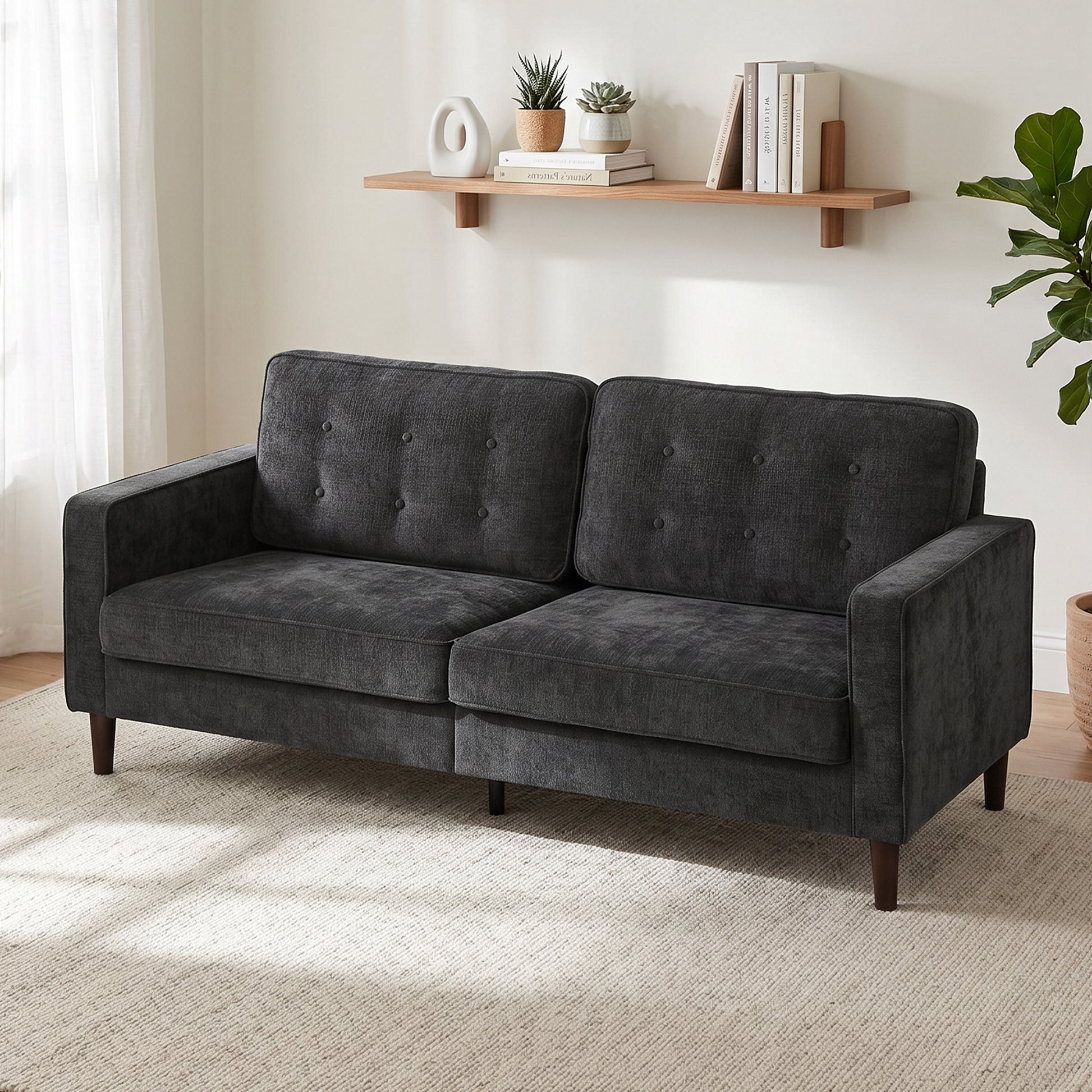 3 Seater Velvet Tufted Sofa - Dark Grey Modern Couch-Home Furnishings > Living Room Furniture > Sofas & Reclining Chairs > 3-Seater Sofas-DECOROLALA