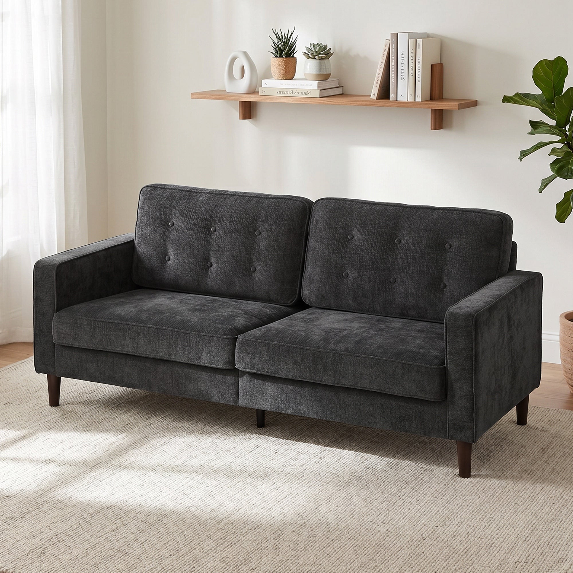 3 Seater Velvet Tufted Sofa - Dark Grey Modern Couch-Home Furnishings > Living Room Furniture > Sofas & Reclining Chairs > 3-Seater Sofas-DECOROLALA