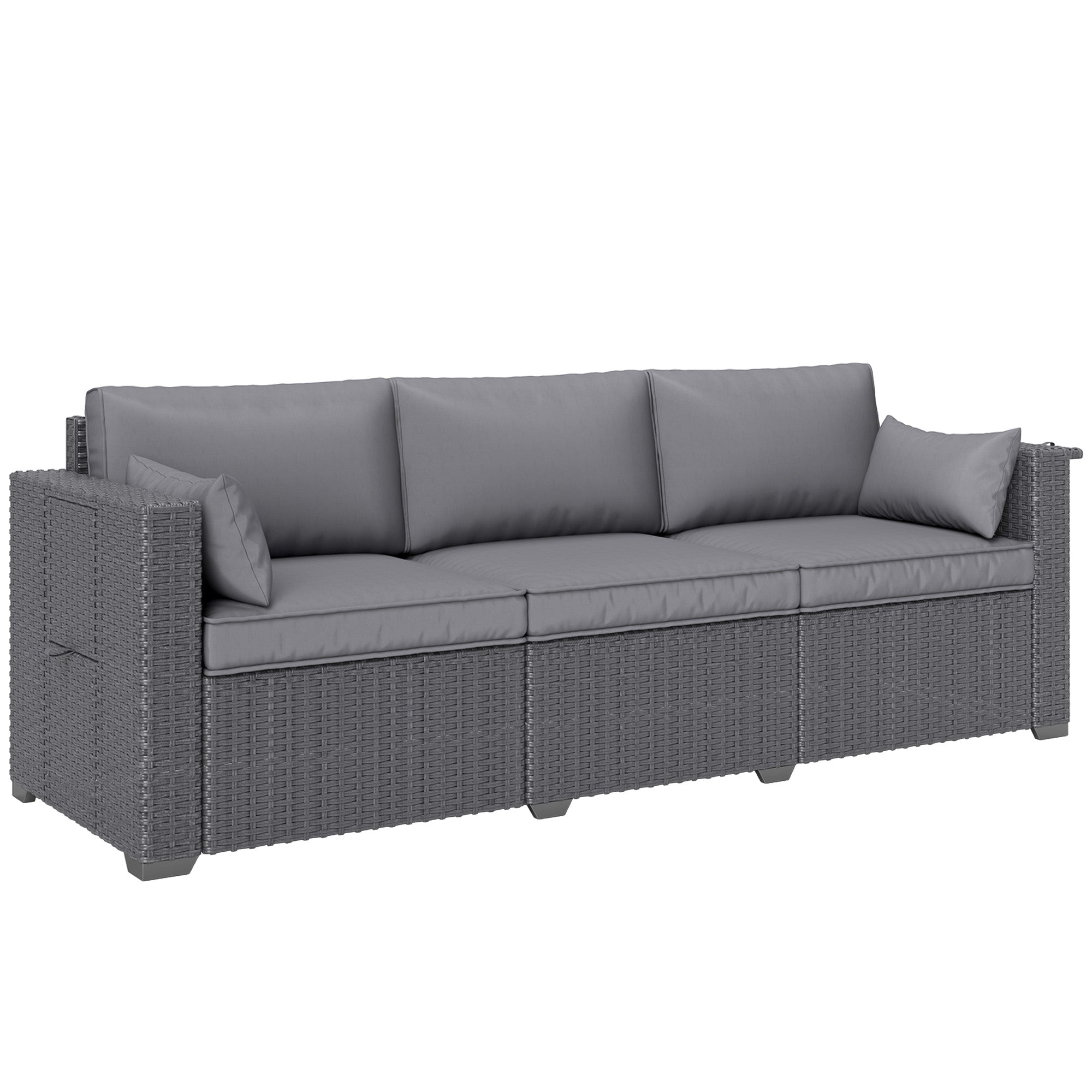 3-Seater Wicker Patio Sofa - Grey with Side Trays-DECOROLALA