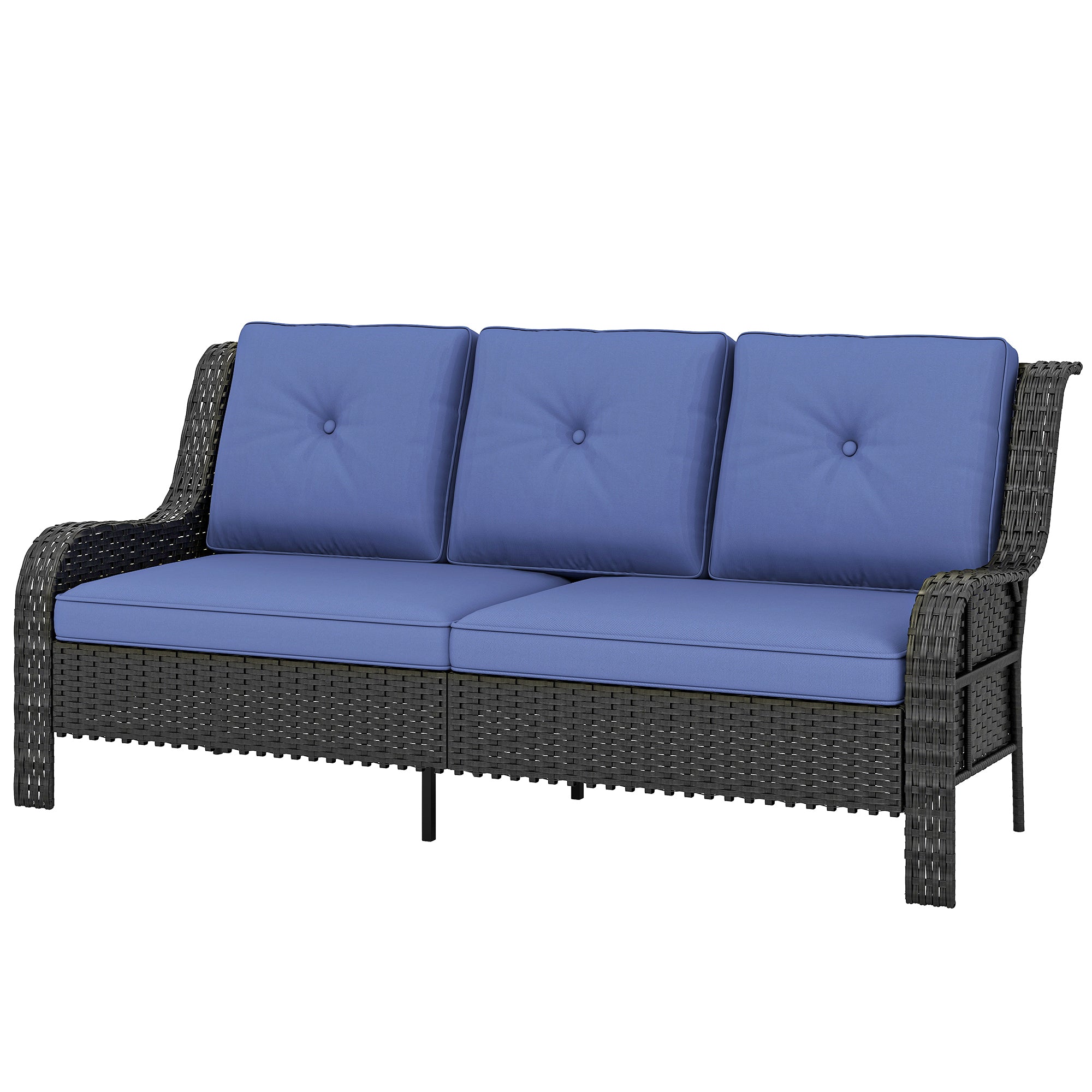 3-Seater Wicker Patio Sofa - Rattan Couch Dark Blue-DECOROLALA