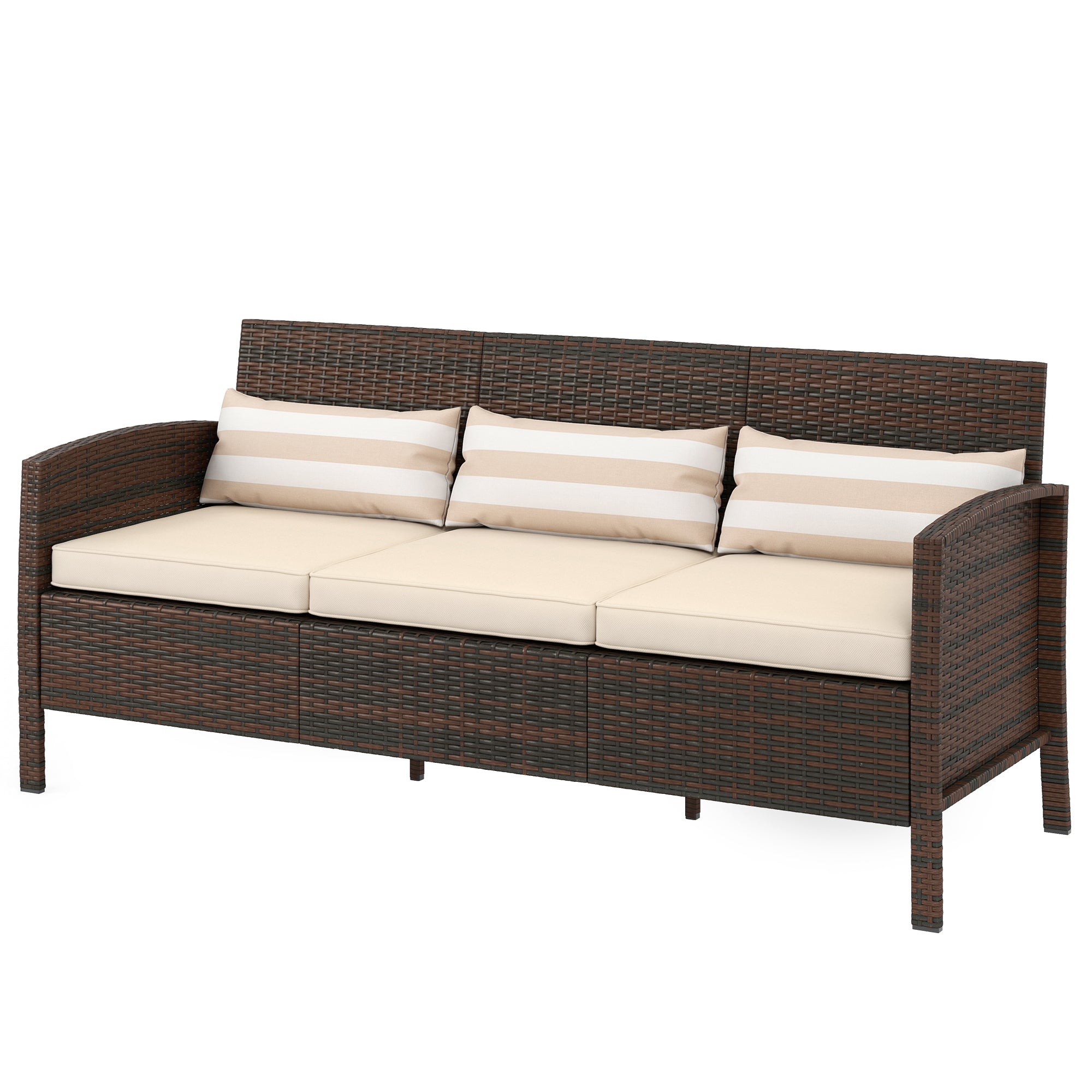 3-Seater Wicker Sofa - Brown PE Rattan Outdoor-DECOROLALA