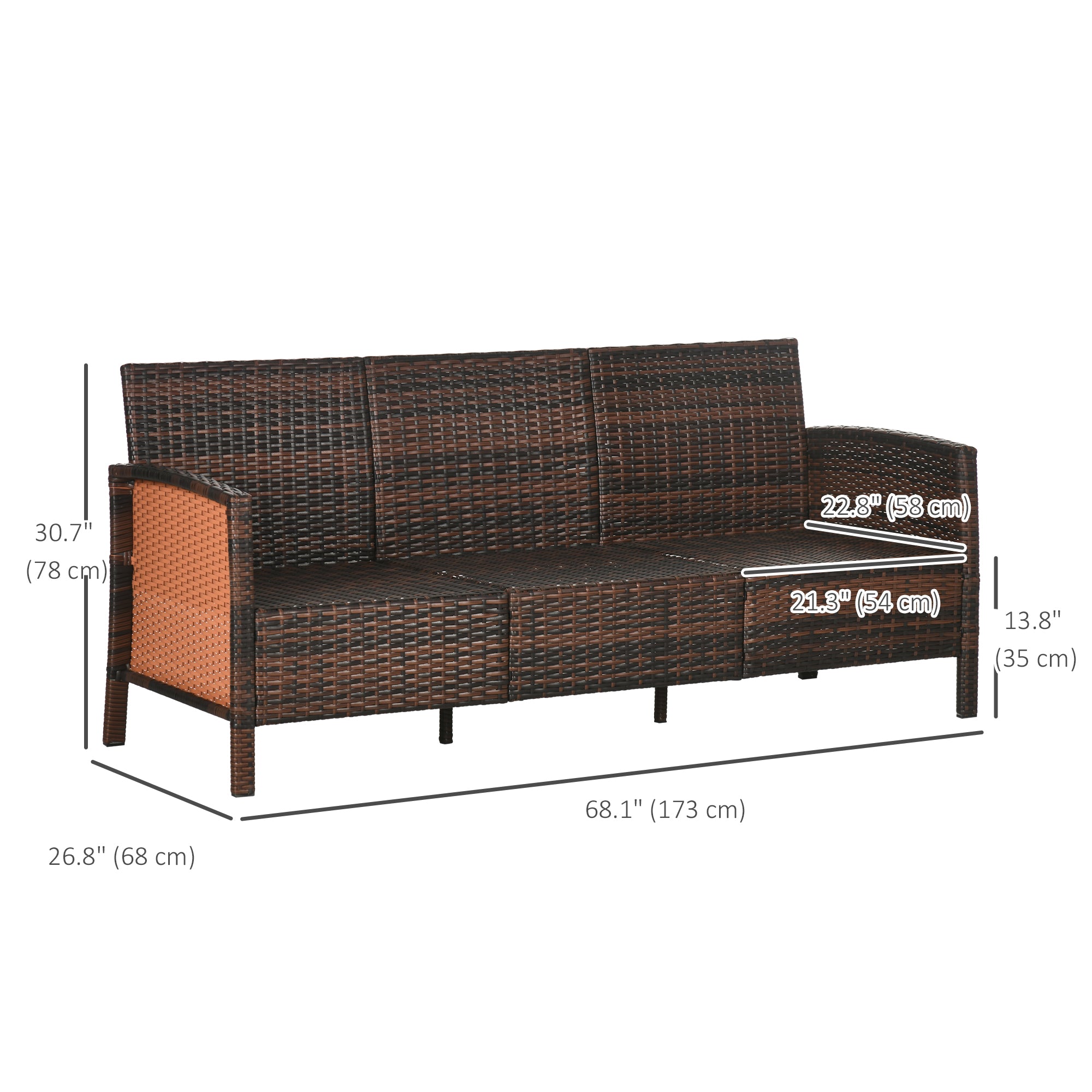 3-Seater Wicker Sofa - Brown PE Rattan Outdoor-DECOROLALA