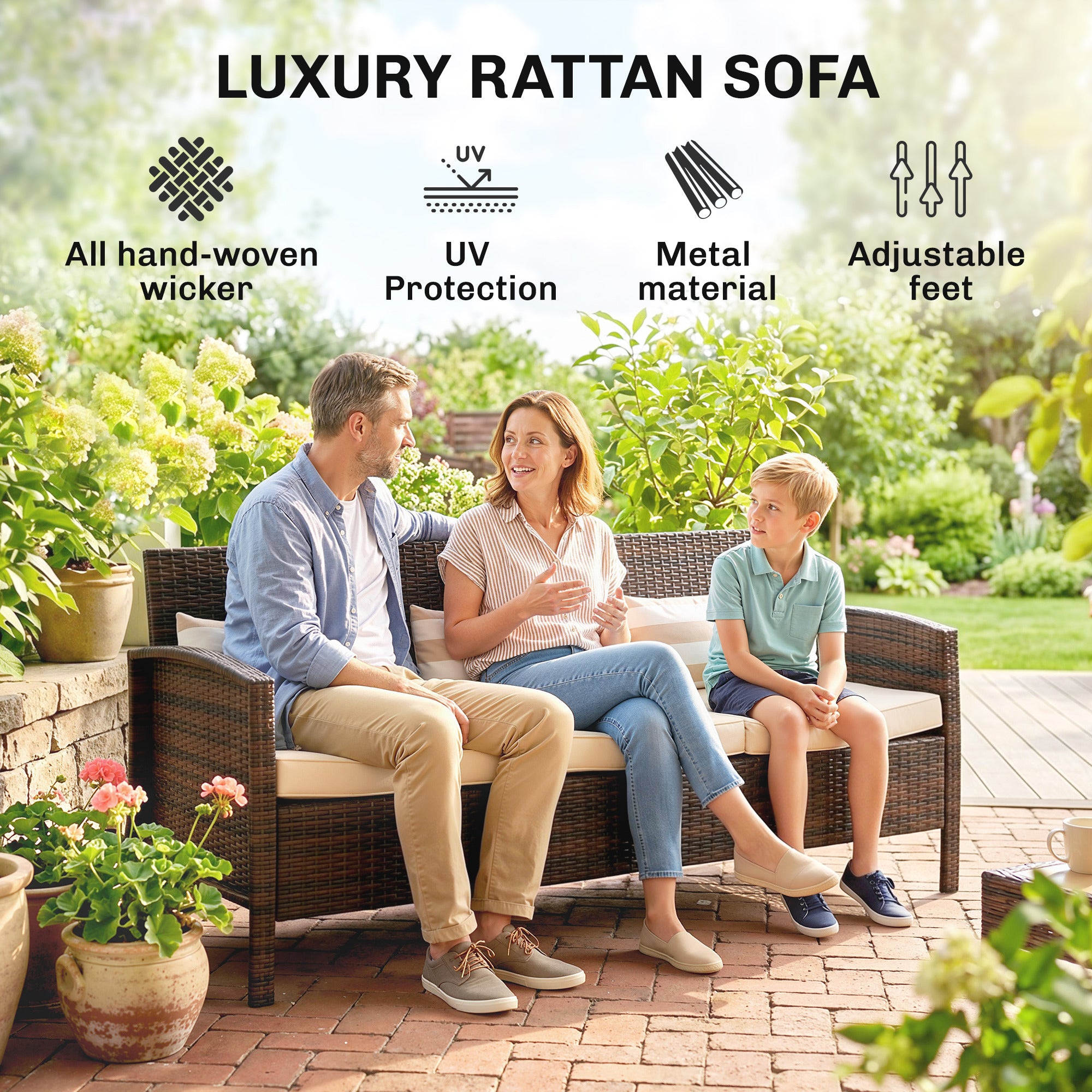 3-Seater Wicker Sofa - Brown PE Rattan Outdoor-DECOROLALA