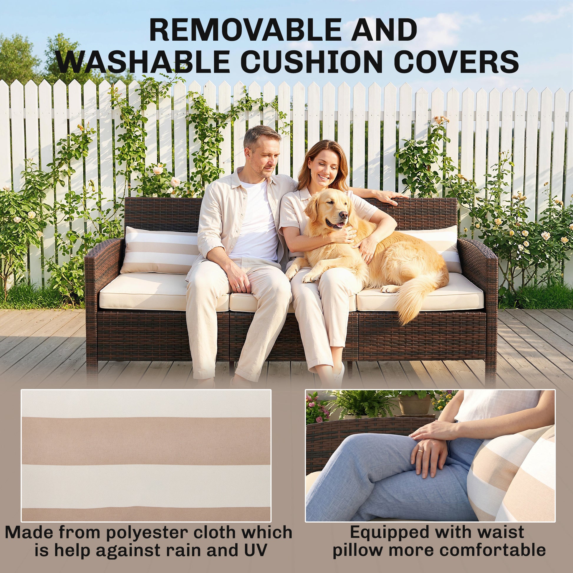 3-Seater Wicker Sofa - Brown PE Rattan Outdoor-DECOROLALA