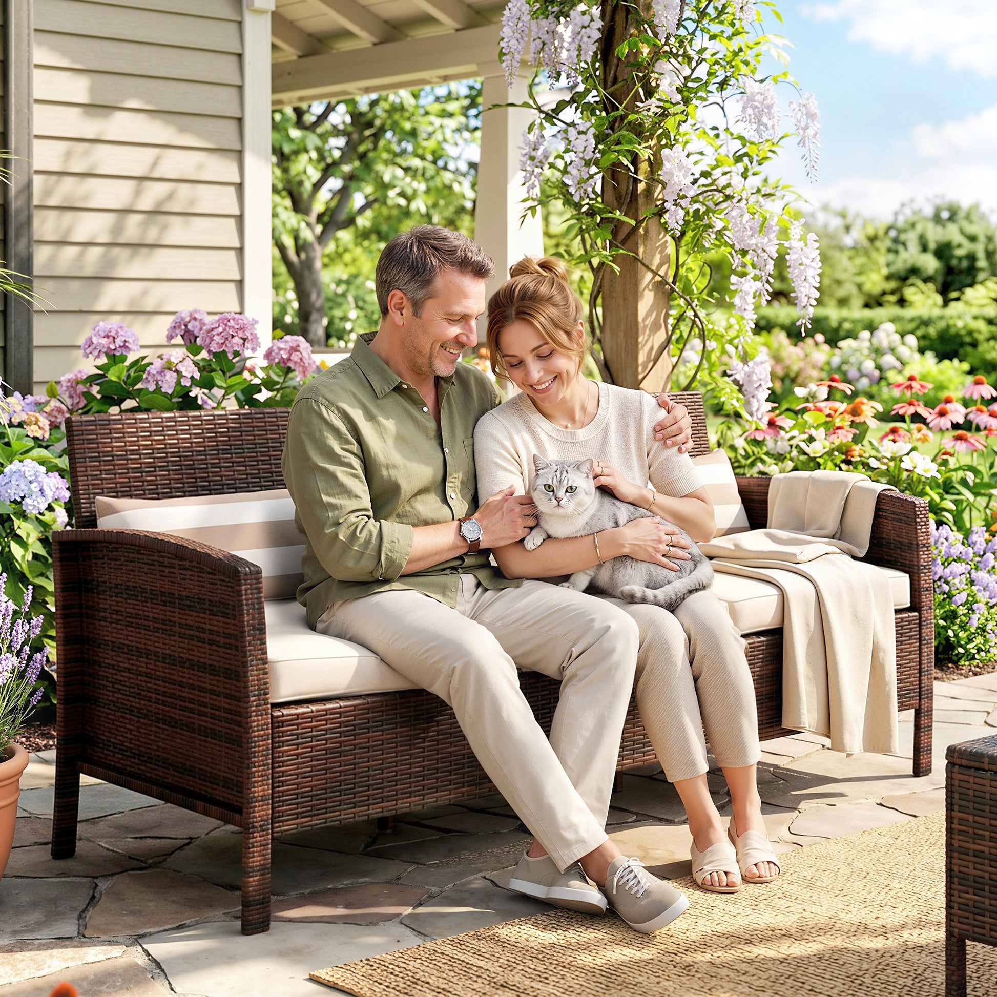 3-Seater Wicker Sofa - Brown PE Rattan Outdoor-DECOROLALA