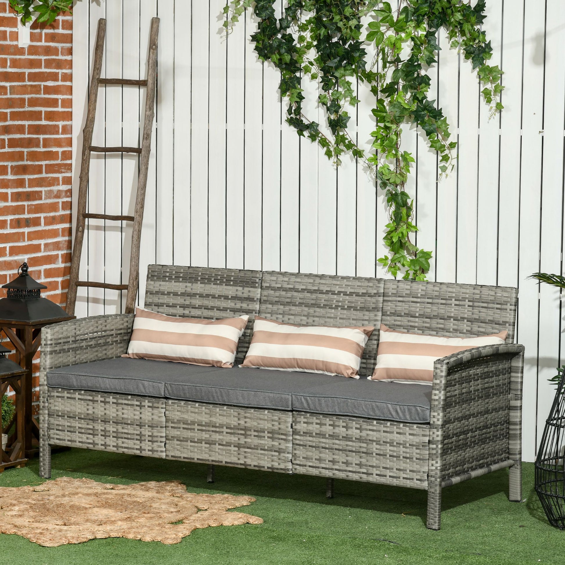 3-Seater Wicker Sofa - Grey Outdoor Couch-DECOROLALA