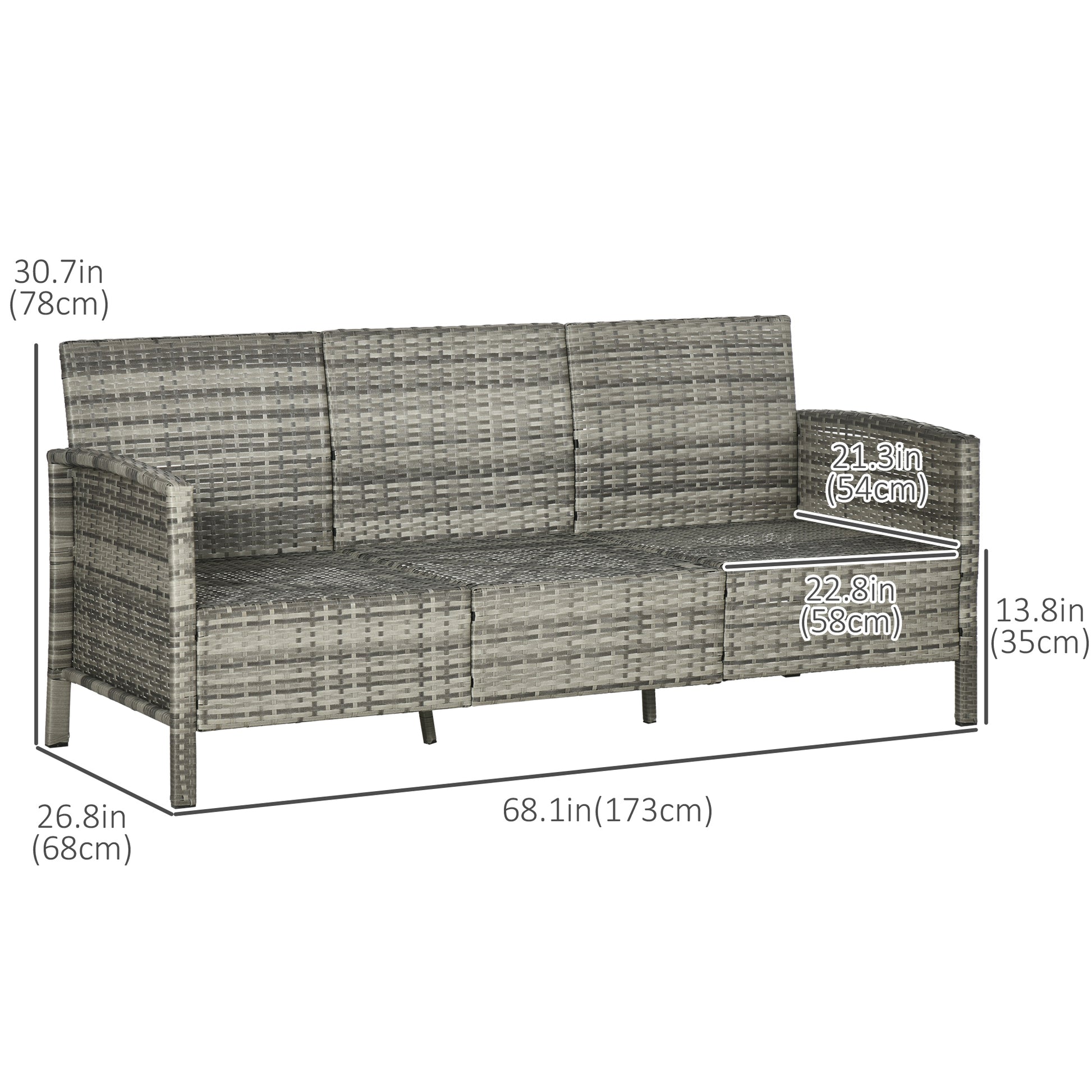 3-Seater Wicker Sofa - Grey Outdoor Couch-DECOROLALA