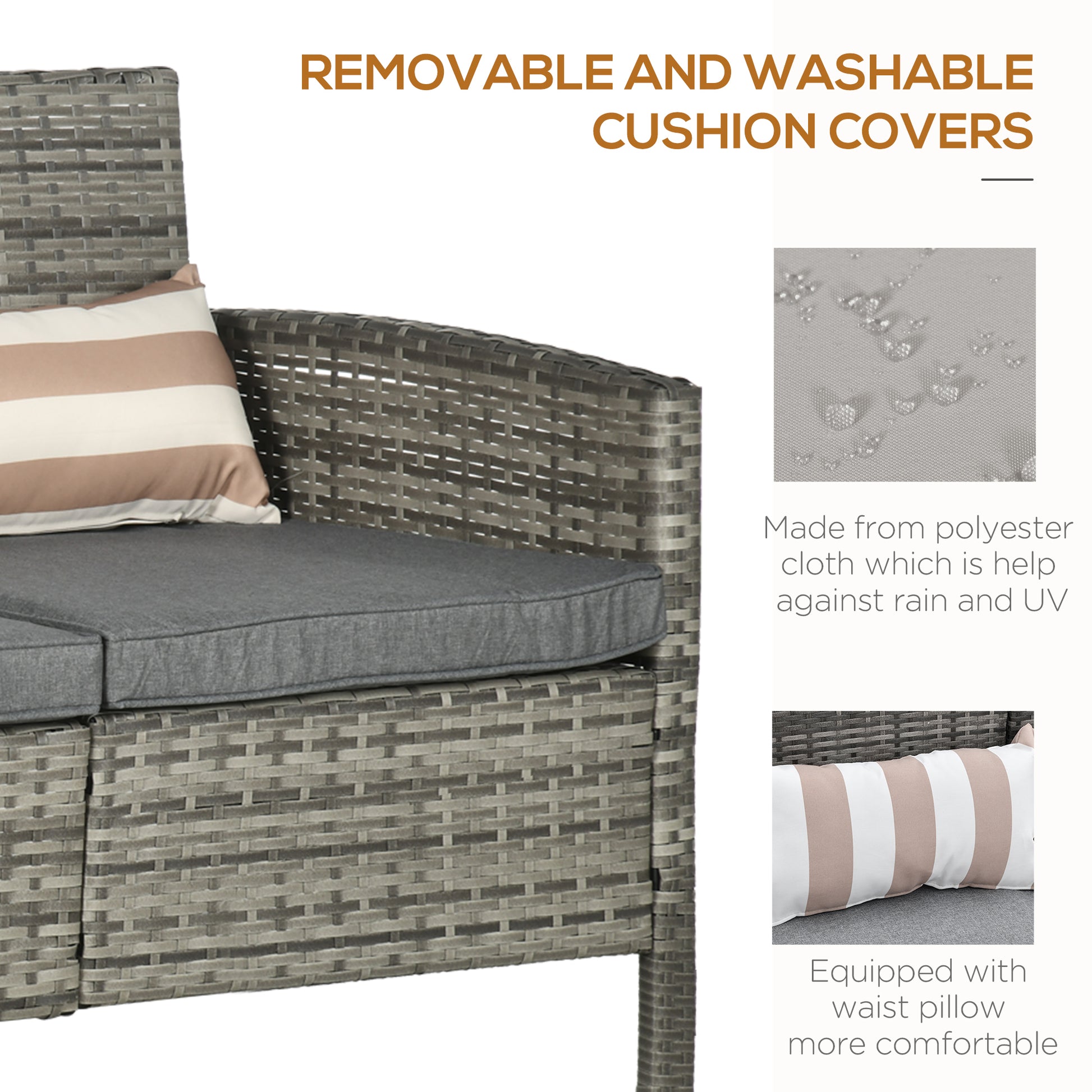 3-Seater Wicker Sofa - Grey Outdoor Couch-DECOROLALA