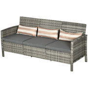 3-Seater Wicker Sofa - Grey Outdoor Couch-DECOROLALA