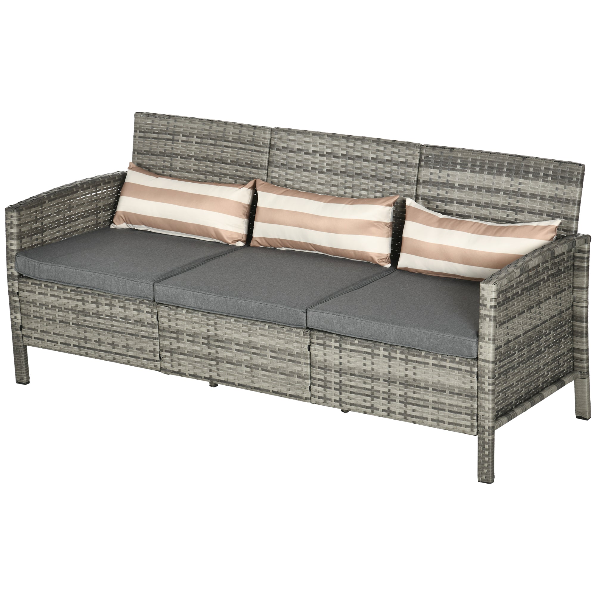 3-Seater Wicker Sofa - Grey Outdoor Couch-DECOROLALA