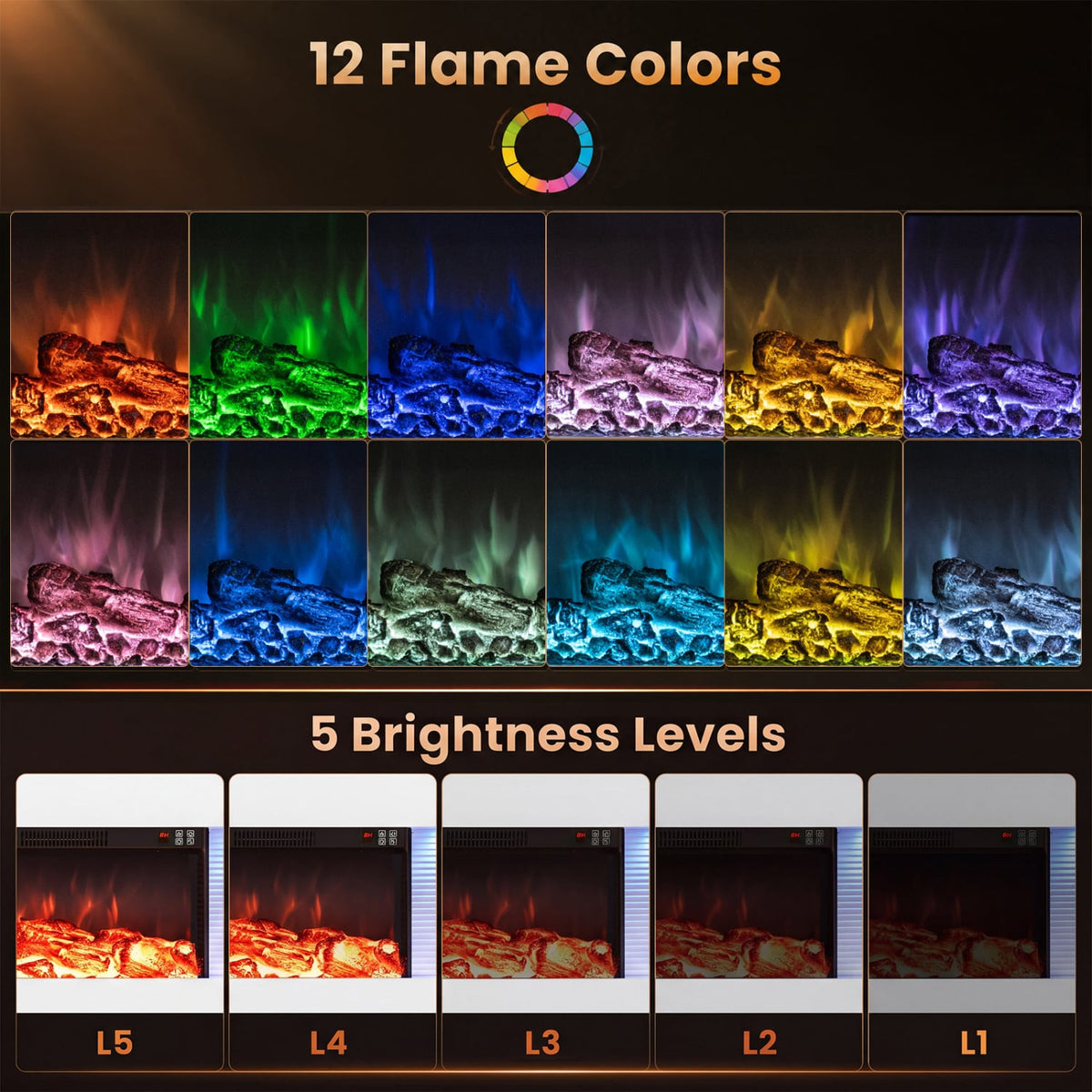 3-Sided White Wall Mount Electric WiFi Fireplace with Floating Mantel and 12 Flame Ambient-60 Inches-Fireplaces-DECOROLALA