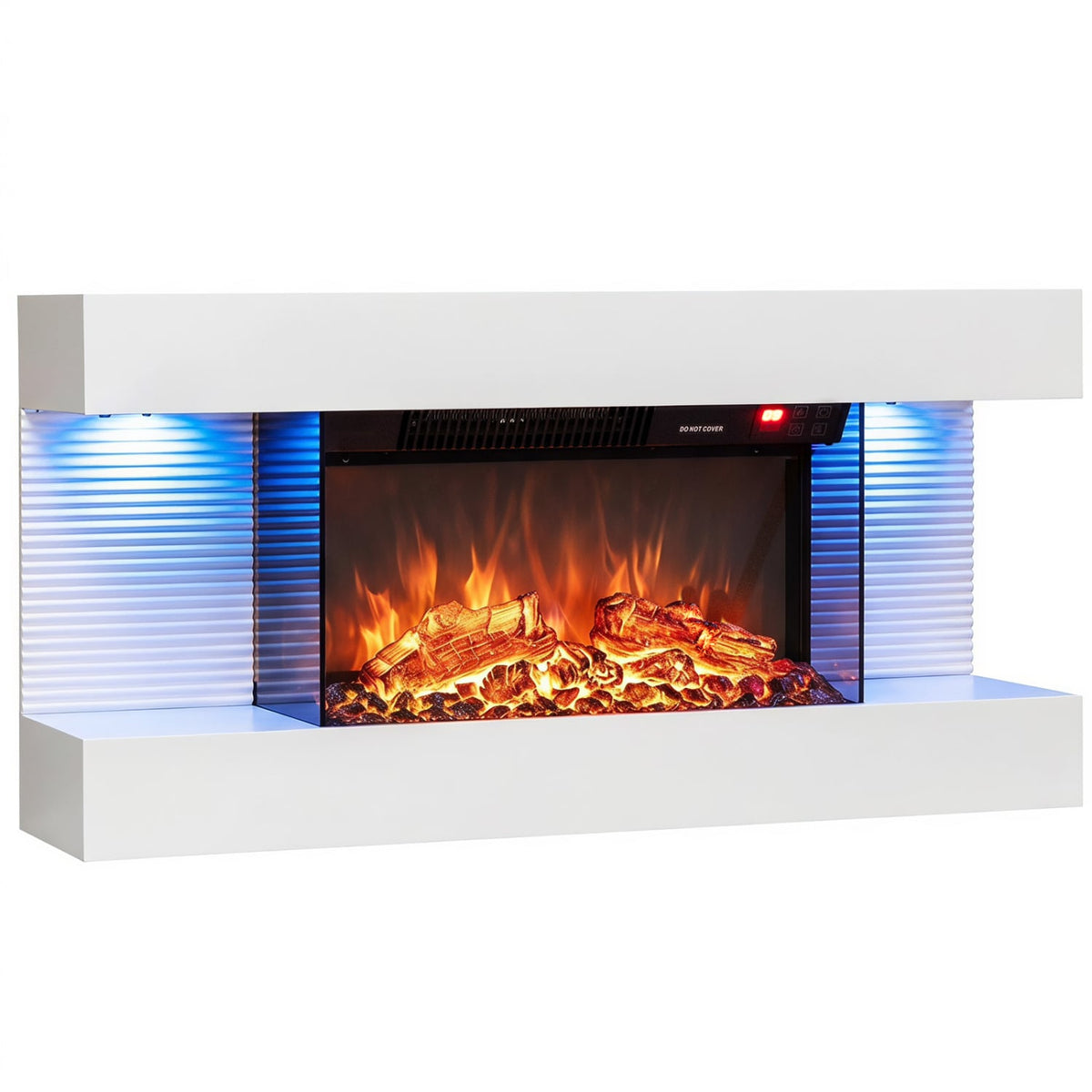 3-Sided White Wall Mount Electric WiFi Fireplace with Floating Mantel and 12 Flame Ambient Colors-32 inch-Fireplaces-DECOROLALA