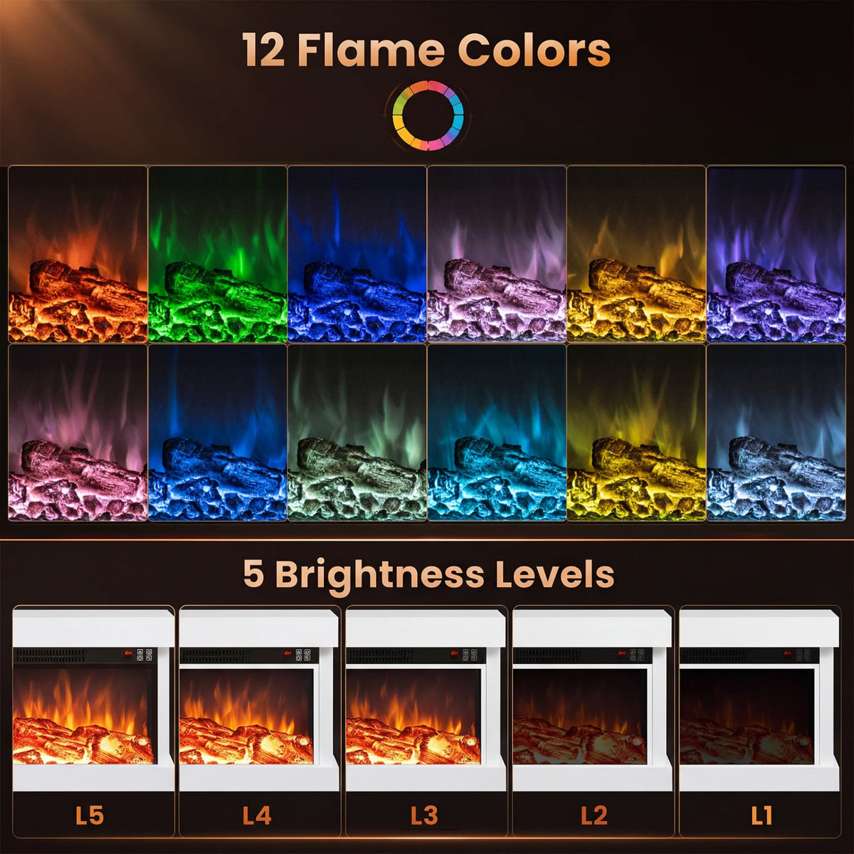 3-Sided White Wall Mount Electric WiFi Fireplace with Floating Mantel and 12 Flame Ambient Colors-40"-Fireplaces-DECOROLALA