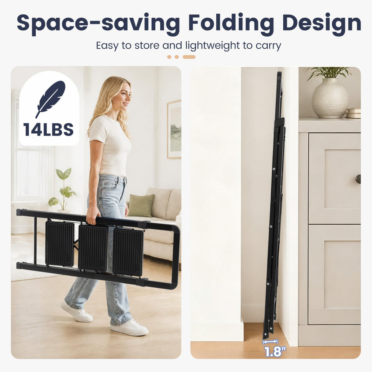 3 Step Black Folding Step Stool with Wide Anti-slip Pedals-Ladders-DECOROLALA