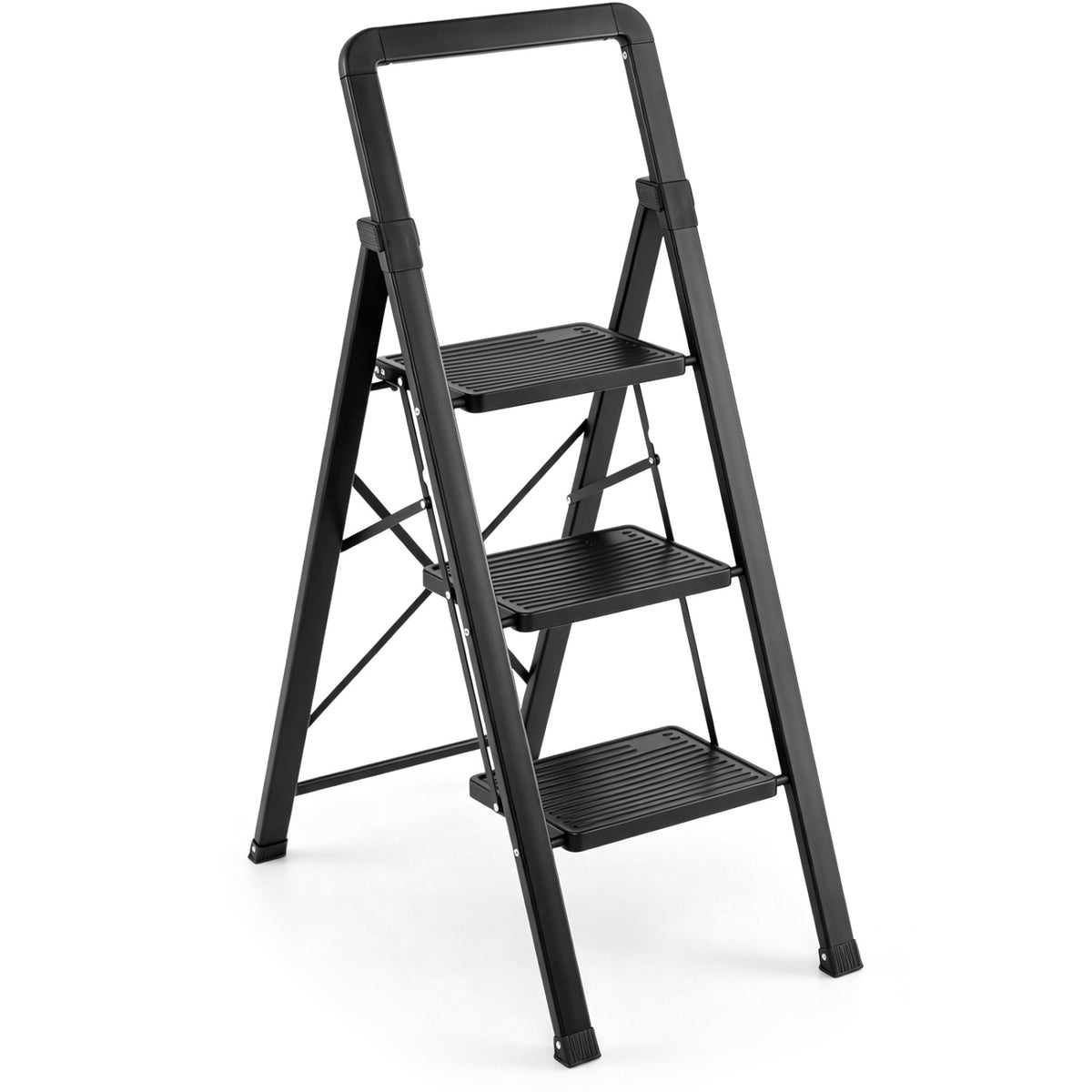 3 Step Black Folding Step Stool with Wide Anti-slip Pedals-Ladders-DECOROLALA