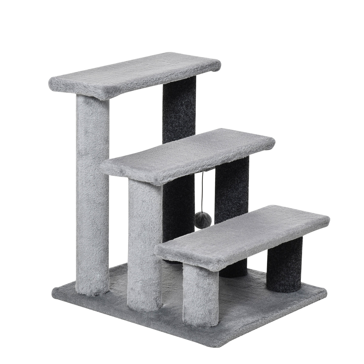 3-Step Cat Stairs with Scratching Posts and Toy - Light Grey-Cats-DECOROLALA