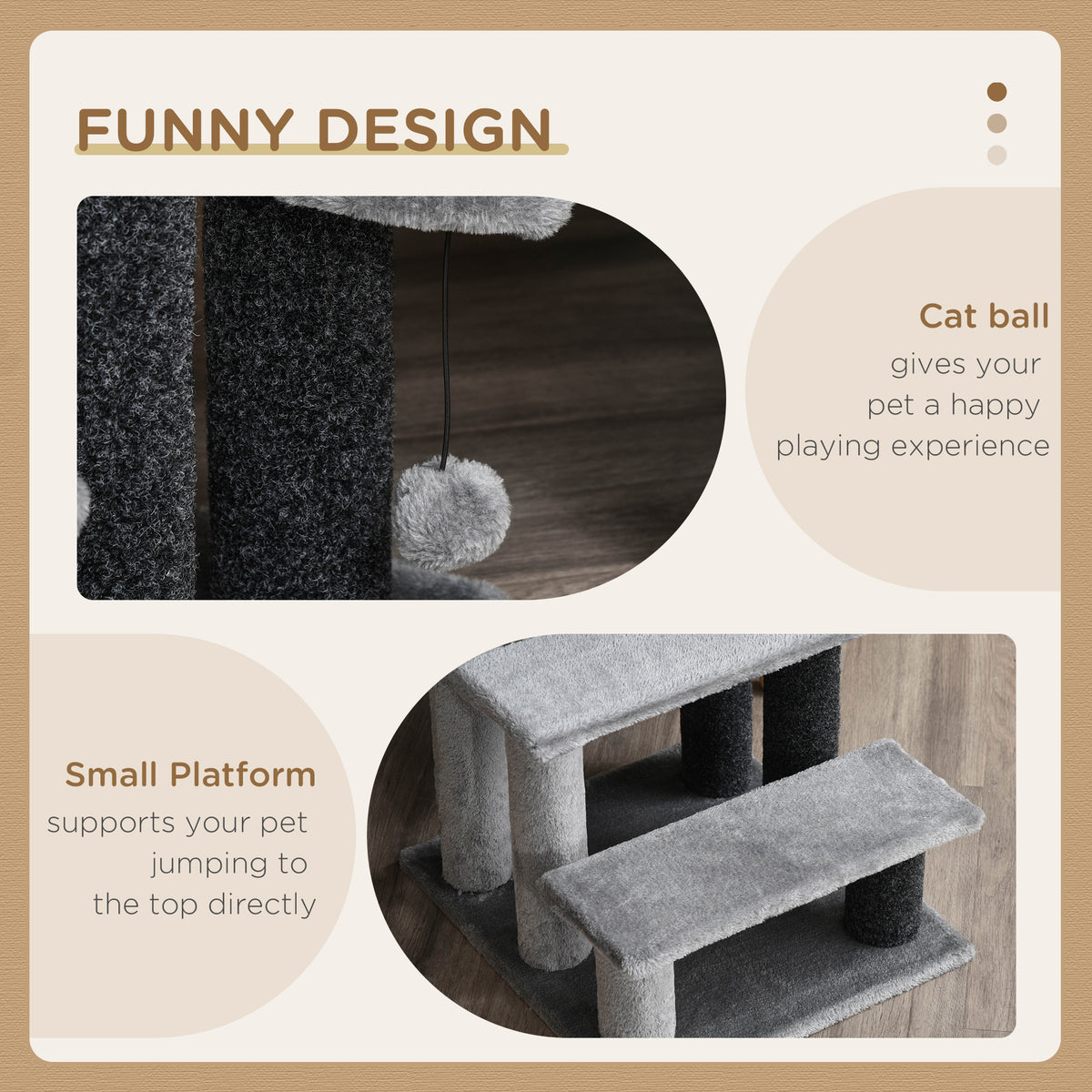 3-Step Cat Stairs with Scratching Posts and Toy - Light Grey-Cats-DECOROLALA