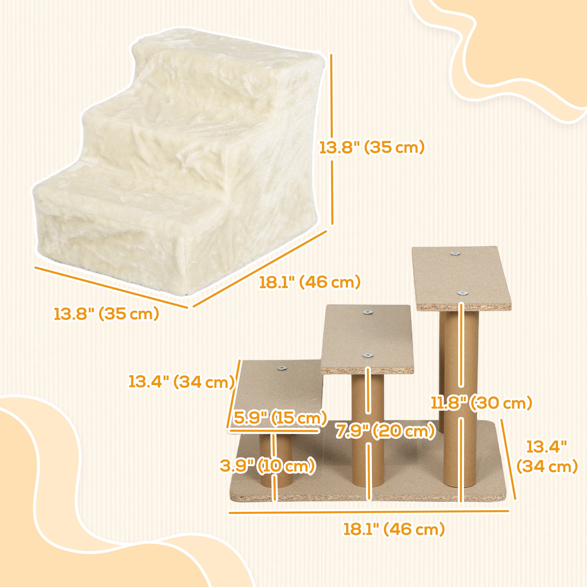 3-Step Dog Ramp for Sofa, Bed, and Couch, Pet Steps Ladder with Removable Cover, Beige-Dogs-DECOROLALA