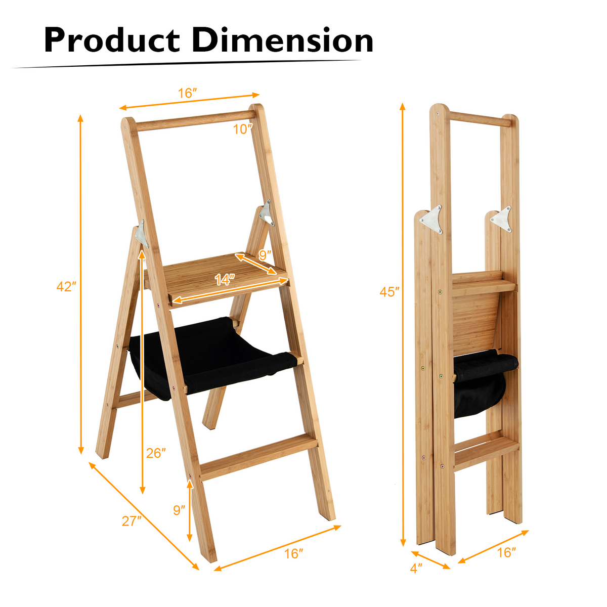 3 Step Foldable Bamboo Step Ladder Stool with Tool Storage Bag-Natural-Ladders-DECOROLALA