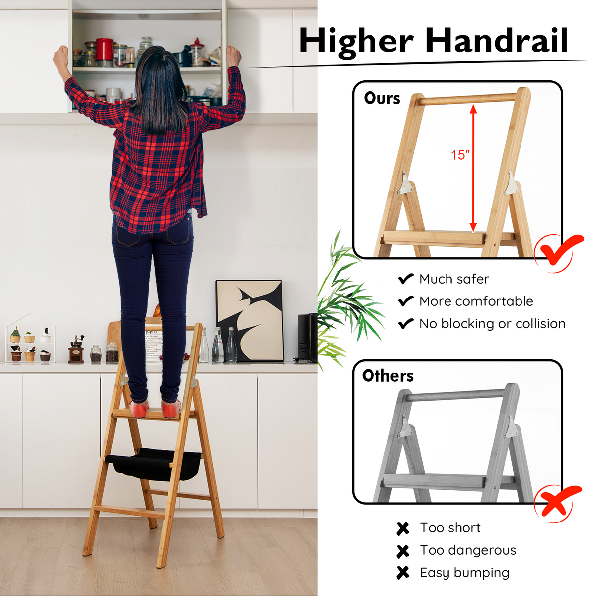 3 Step Foldable Bamboo Step Ladder Stool with Tool Storage Bag-Natural-Ladders-DECOROLALA