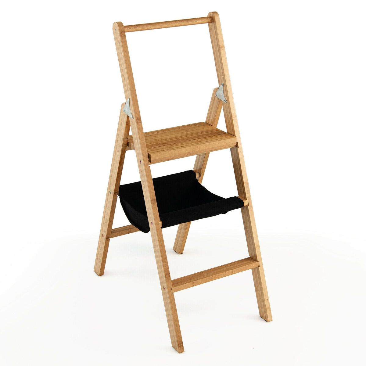 3 Step Foldable Bamboo Step Ladder Stool with Tool Storage Bag-Natural-Ladders-DECOROLALA