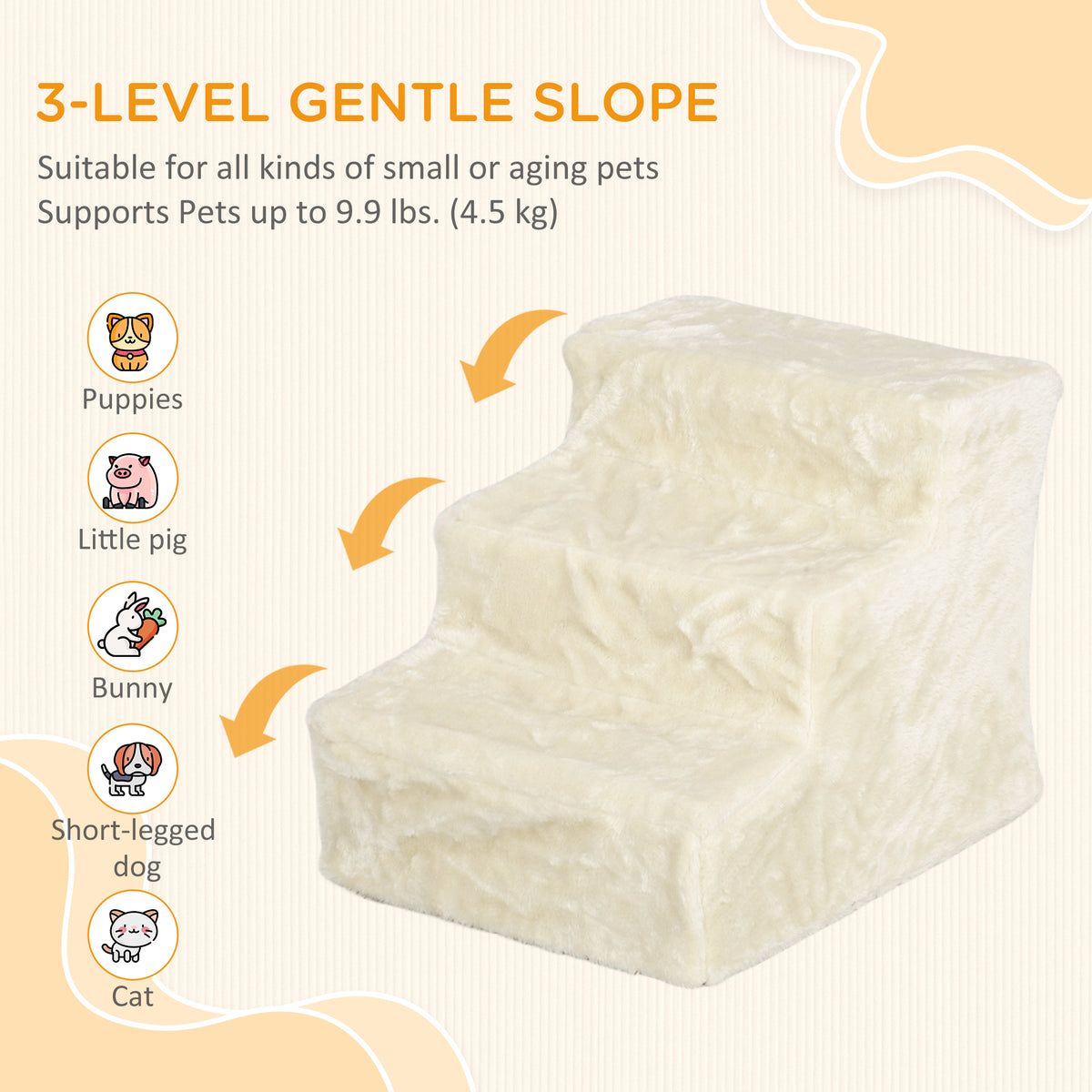 3-Step Pet Stairs with Removable Cover - Beige 18"W x 14"H-Dogs-DECOROLALA