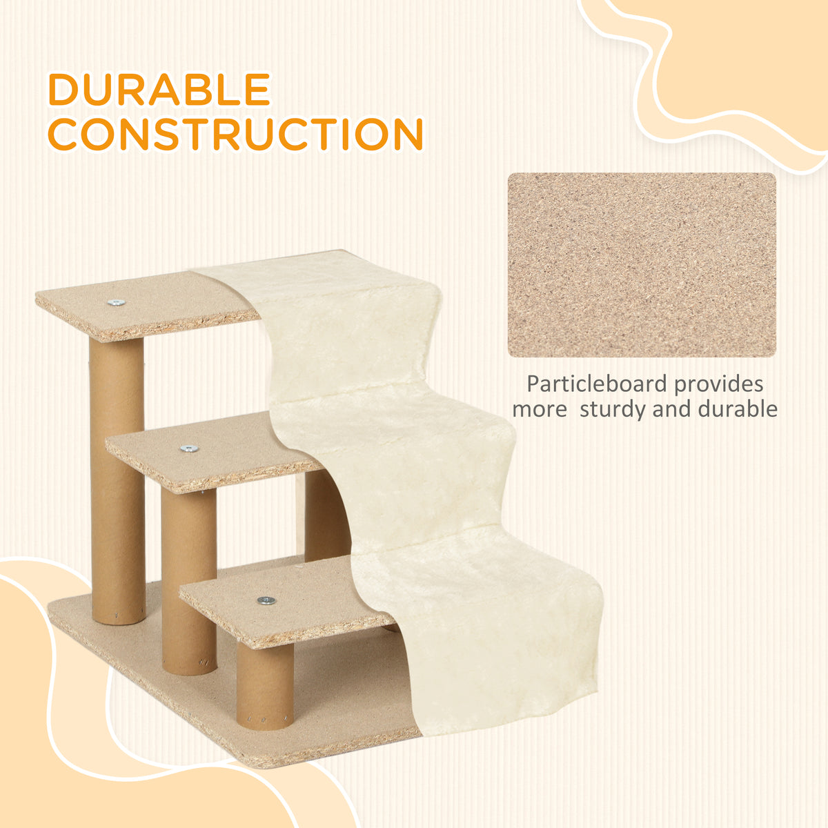 3-Step Pet Stairs with Removable Cover - Beige 18"W x 14"H-Dogs-DECOROLALA