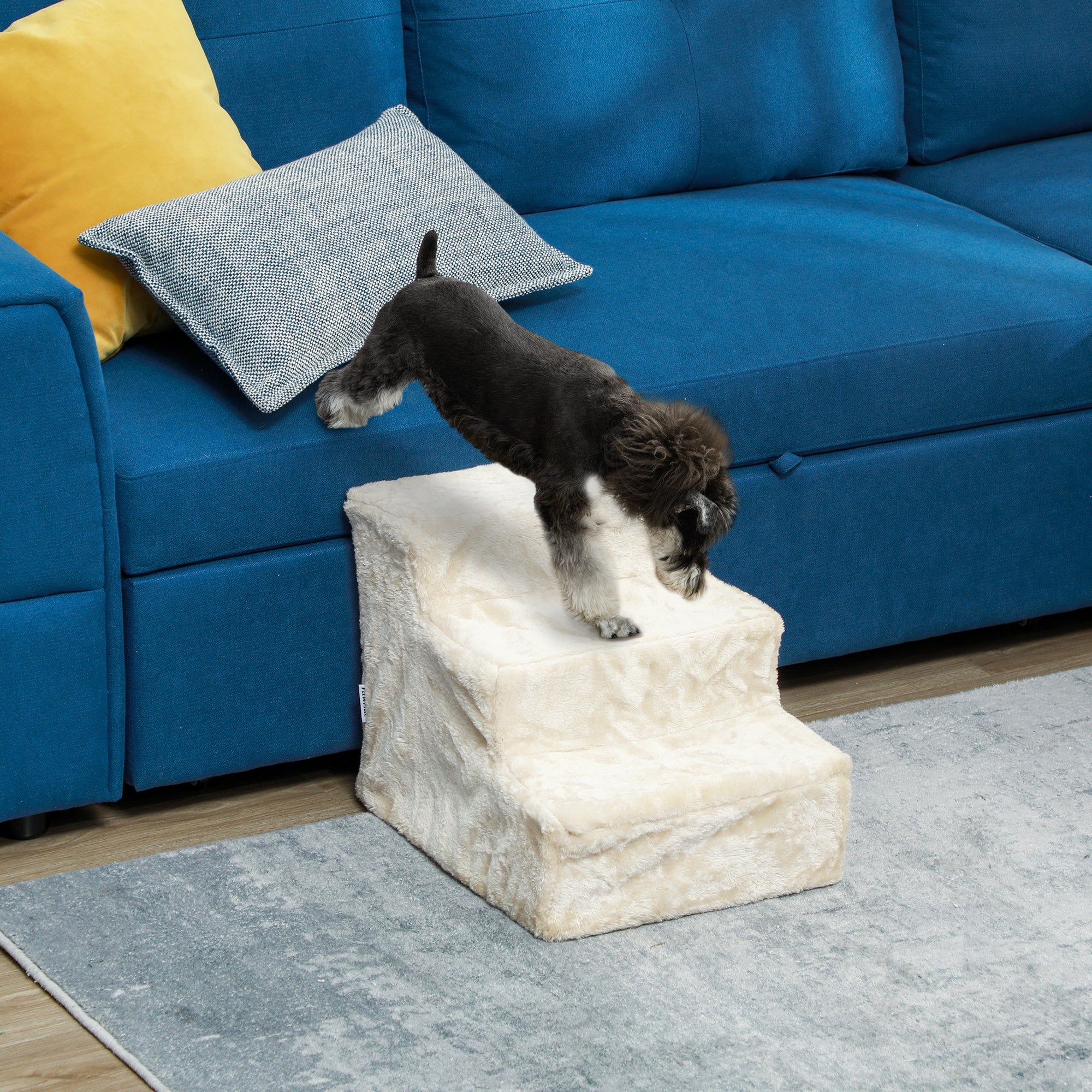 3-Step Pet Stairs with Removable Cover - Beige 18"W x 14"H-Dogs-DECOROLALA