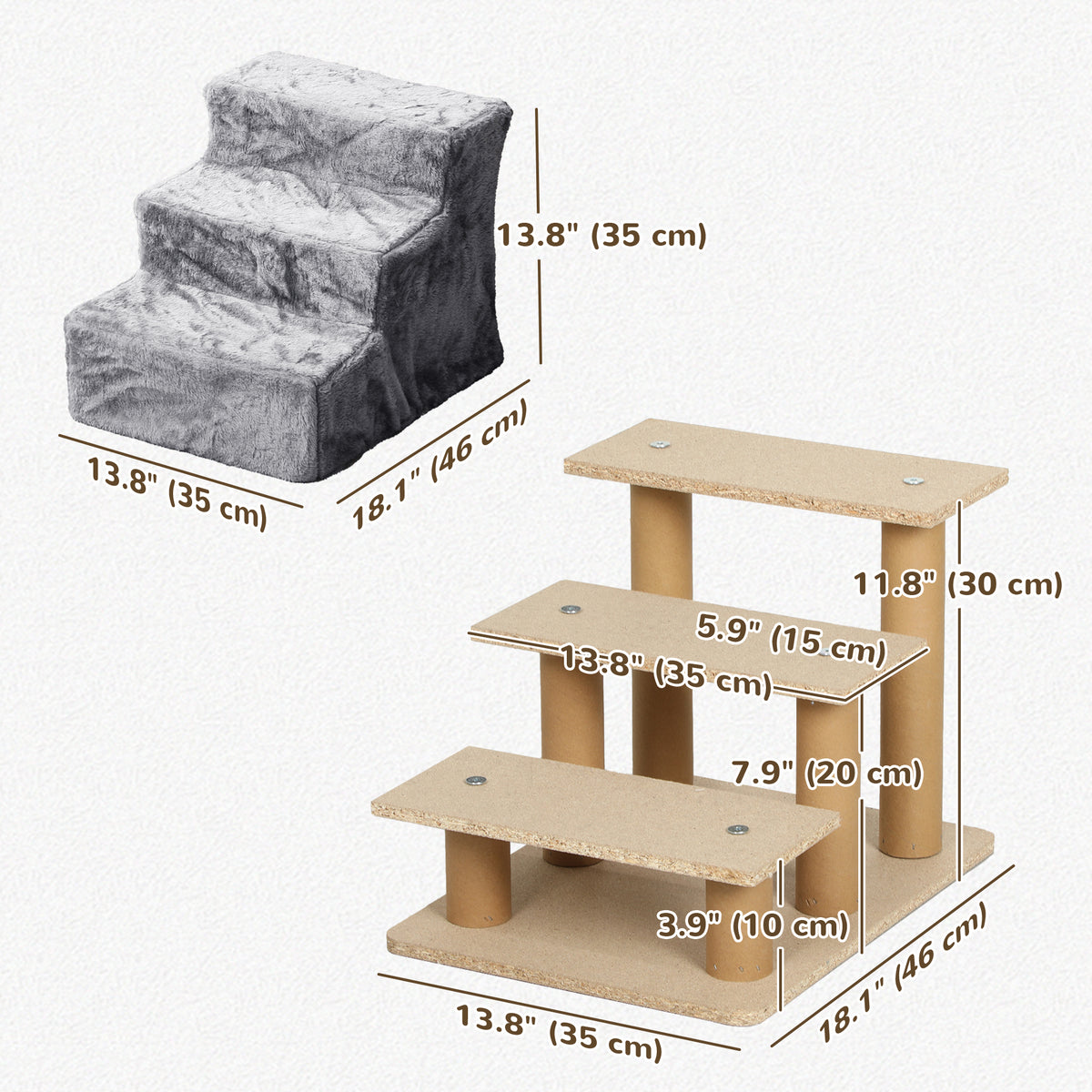 3-Step Pet Stairs with Removable Cover - Light Grey-Dogs-DECOROLALA