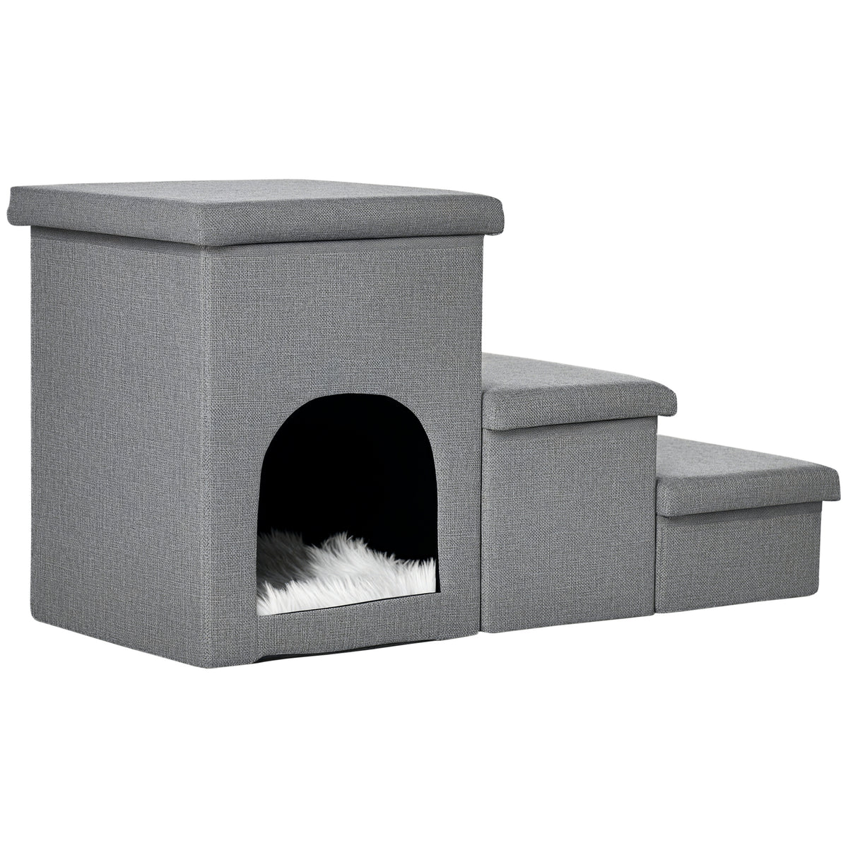 3-Step Pet Stairs with Storage and Condo - Light Grey-Dogs-DECOROLALA