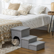 3-Step Pet Stairs with Storage and Condo - Light Grey-Dogs-DECOROLALA