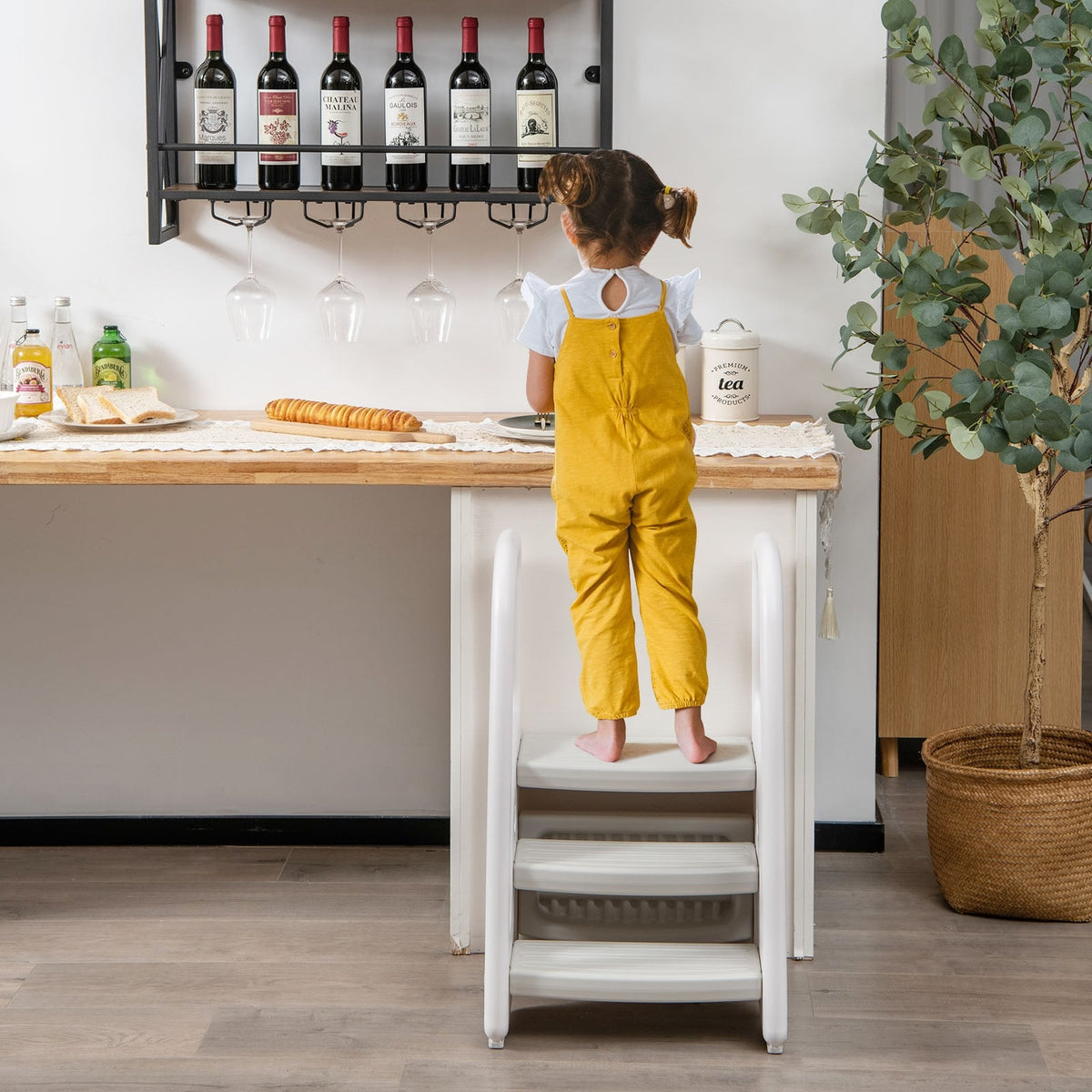 3-Step Stool with Safety Handles and Non-slip Pedals for Toddlers-Gray-Toddler & Kids Furniture-DECOROLALA