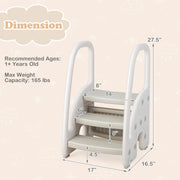 3-Step Stool with Safety Handles and Non-slip Pedals for Toddlers-Gray-Toddler & Kids Furniture-DECOROLALA
