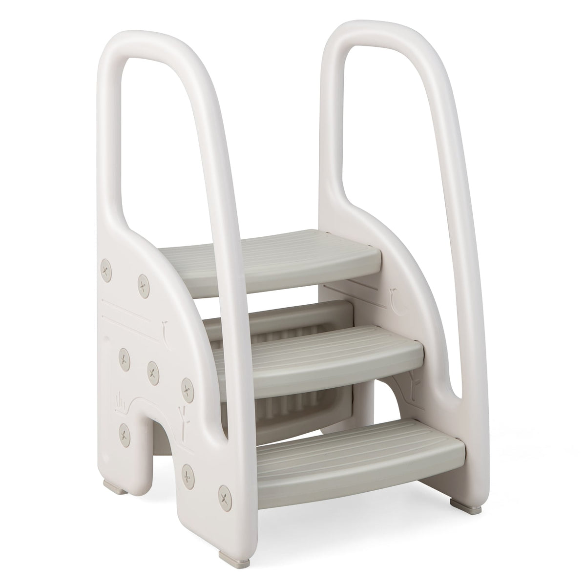 3-Step Stool with Safety Handles and Non-slip Pedals for Toddlers-Gray-Toddler & Kids Furniture-DECOROLALA