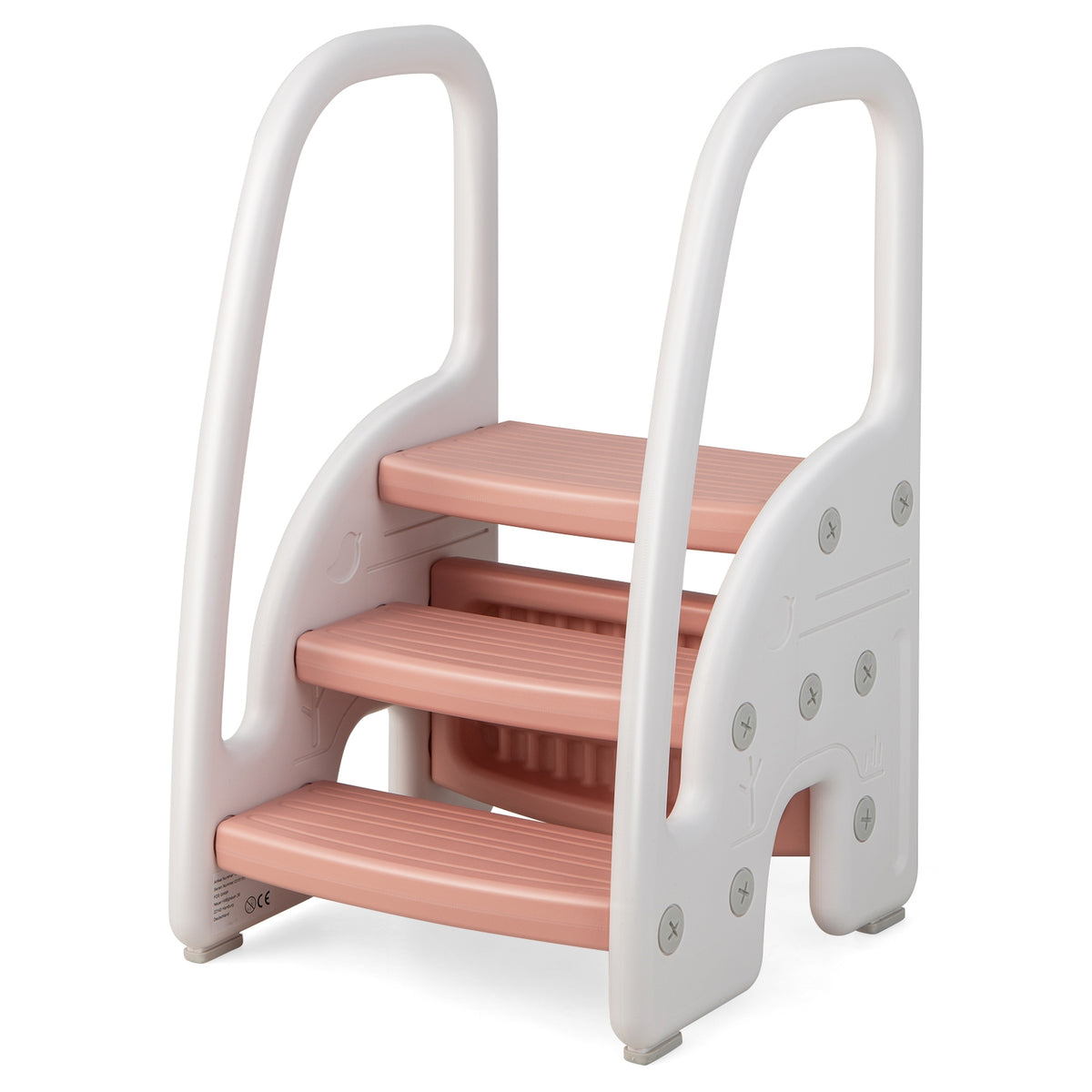 3-Step Stool with Safety Handles and Non-slip Pedals for Toddlers-Pink-Toddler & Kids Furniture-DECOROLALA