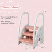 3-Step Stool with Safety Handles and Non-slip Pedals for Toddlers-Pink-Toddler & Kids Furniture-DECOROLALA