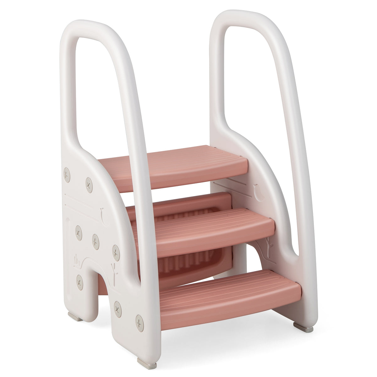 3-Step Stool with Safety Handles and Non-slip Pedals for Toddlers-Pink-Toddler & Kids Furniture-DECOROLALA