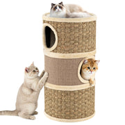 3-Story Cat Condo 28 Inch Multi-level Cat Hideaway with Sisal Scratching Pad-Brown-Cat Trees & Scratchers-DECOROLALA