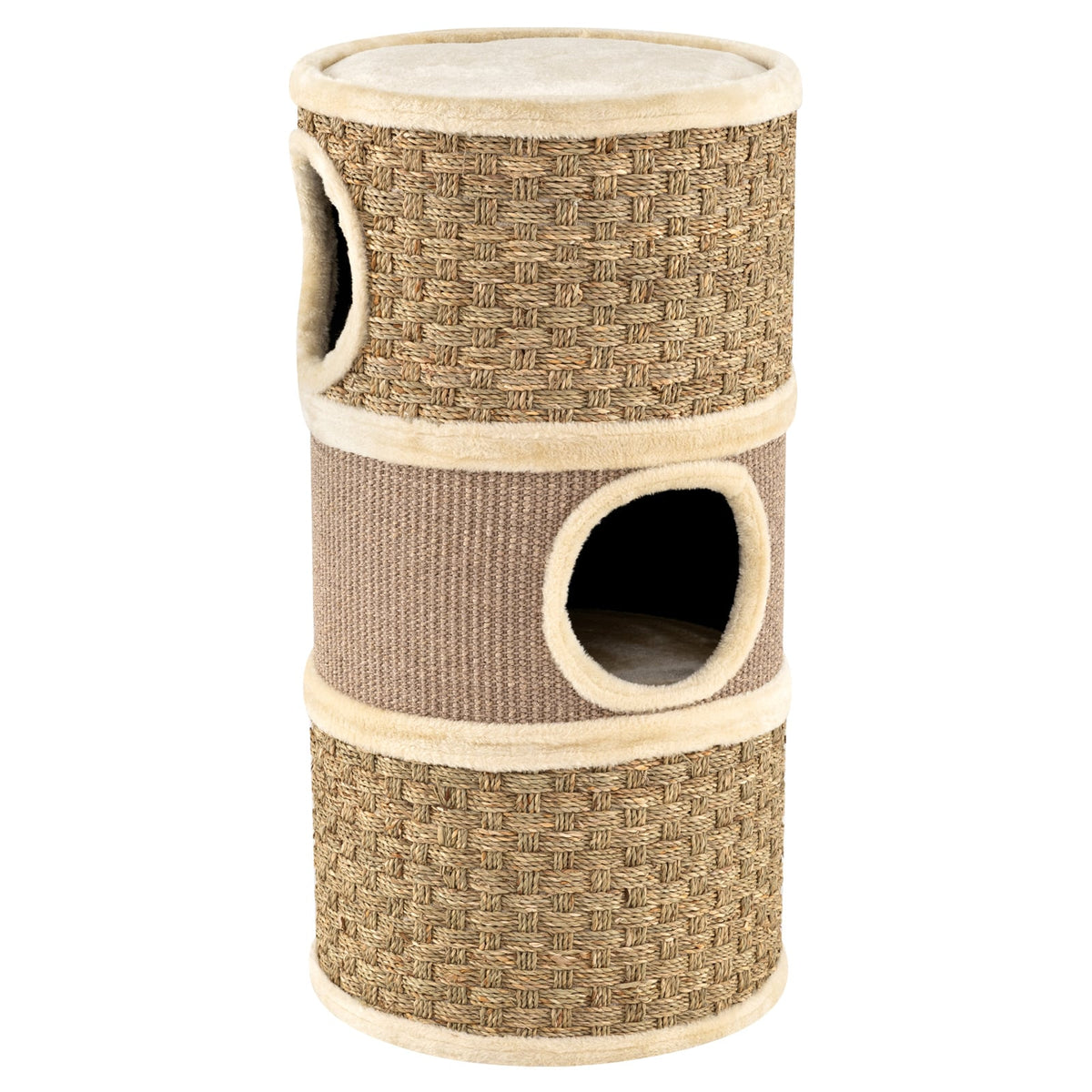 3-Story Cat Condo 28 Inch Multi-level Cat Hideaway with Sisal Scratching Pad-Brown-Cat Trees & Scratchers-DECOROLALA