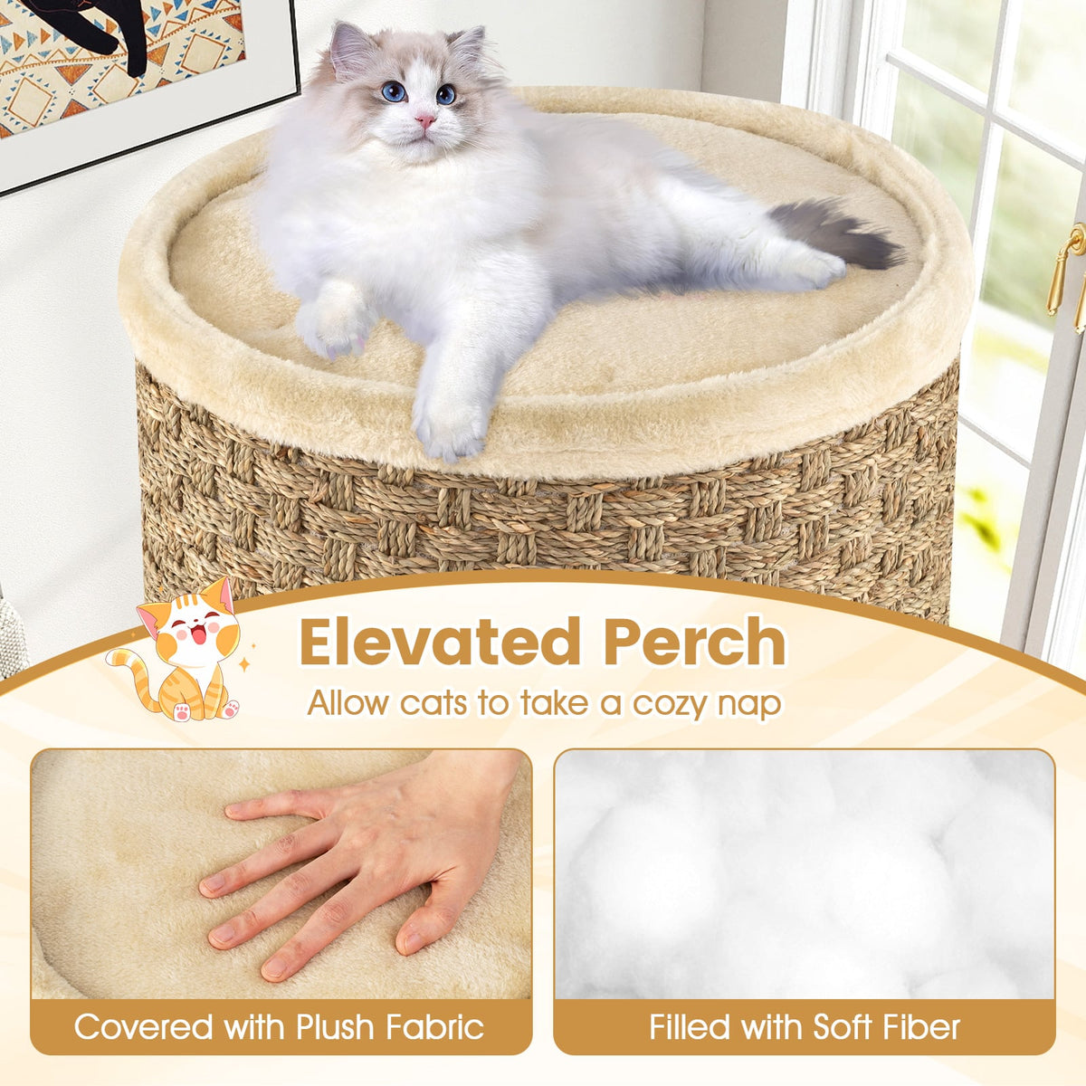 3-Story Cat Condo 28 Inch Multi-level Cat Hideaway with Sisal Scratching Pad-Brown-Cat Trees & Scratchers-DECOROLALA