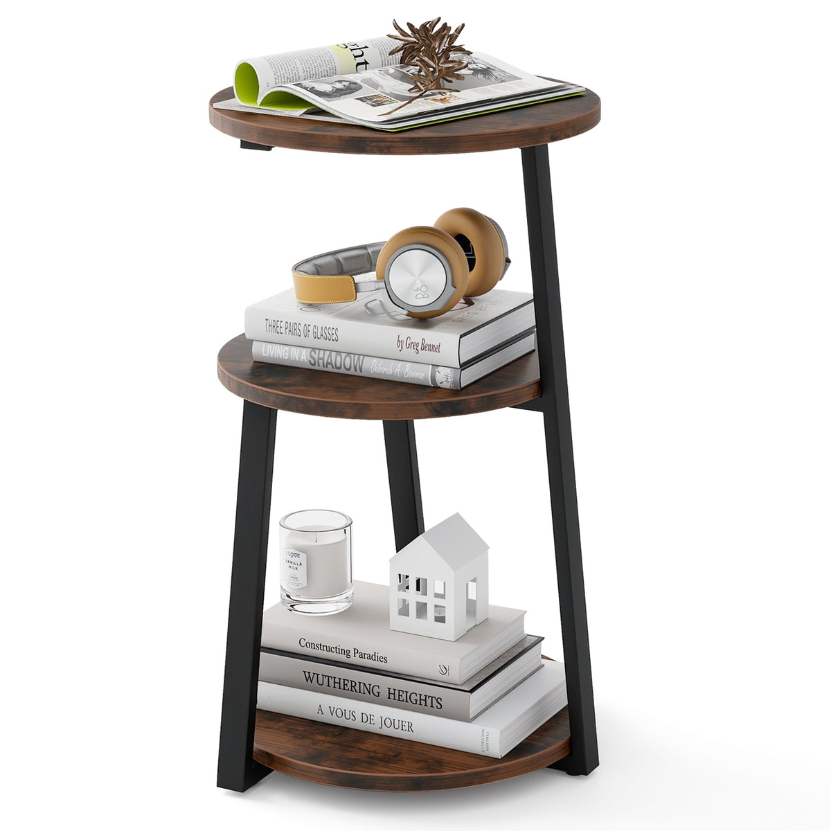 3-Tier Accent Round Side Table with Metal Frame-1 Piece-End & Side Tables-DECOROLALA