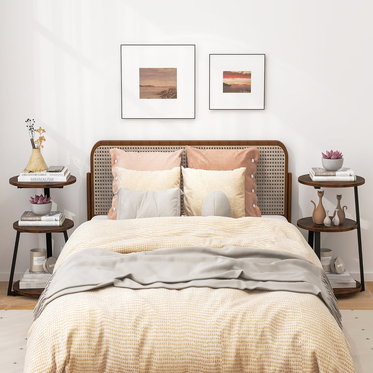 3-Tier Accent Round Side Table with Metal Frame-Set of 2-End & Side Tables-DECOROLALA