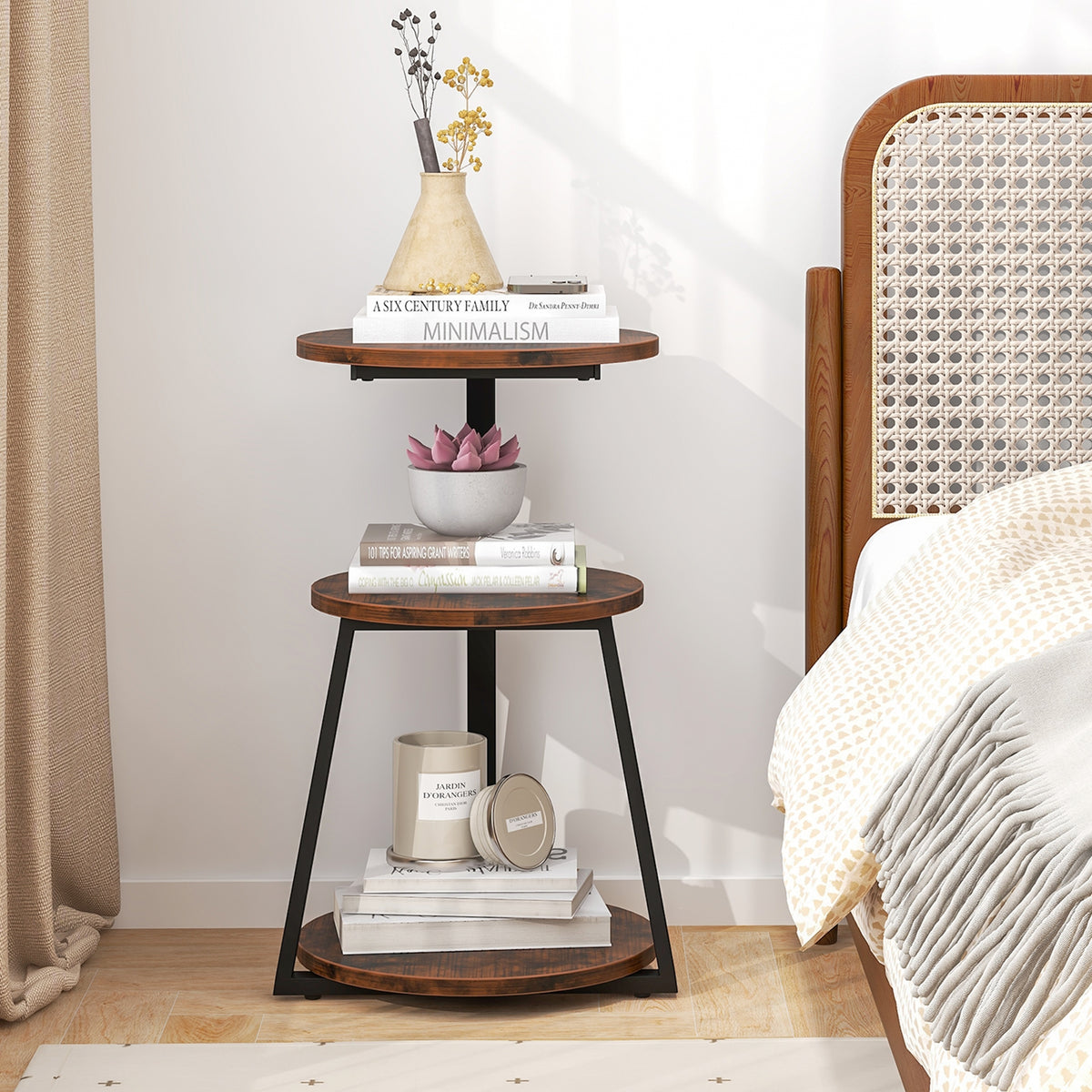 3-Tier Accent Round Side Table with Metal Frame-Set of 2-End & Side Tables-DECOROLALA